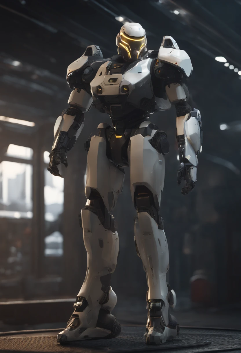 Mech de pie, Frontal de cuerpo completo, sencillo_fondo, Blanco_fondo, Reggie Acero, metalic, arena negra, Laser sight, owtech, Science-Fiction, estilizado, GHIBLI, Dibujo monocromo plano, Luz y sombra realistas, cyberpunk, futuristic, Arte digital, La mejor calidad, Graphic animation, SFW, Sector estelar, sci fi style, High-tech product, Science-Fiction, fantasy, Detalle muy detallado, Pintura digital, Tendencias en ArtStation, Arte conceptual, foco nítido, 插圖,