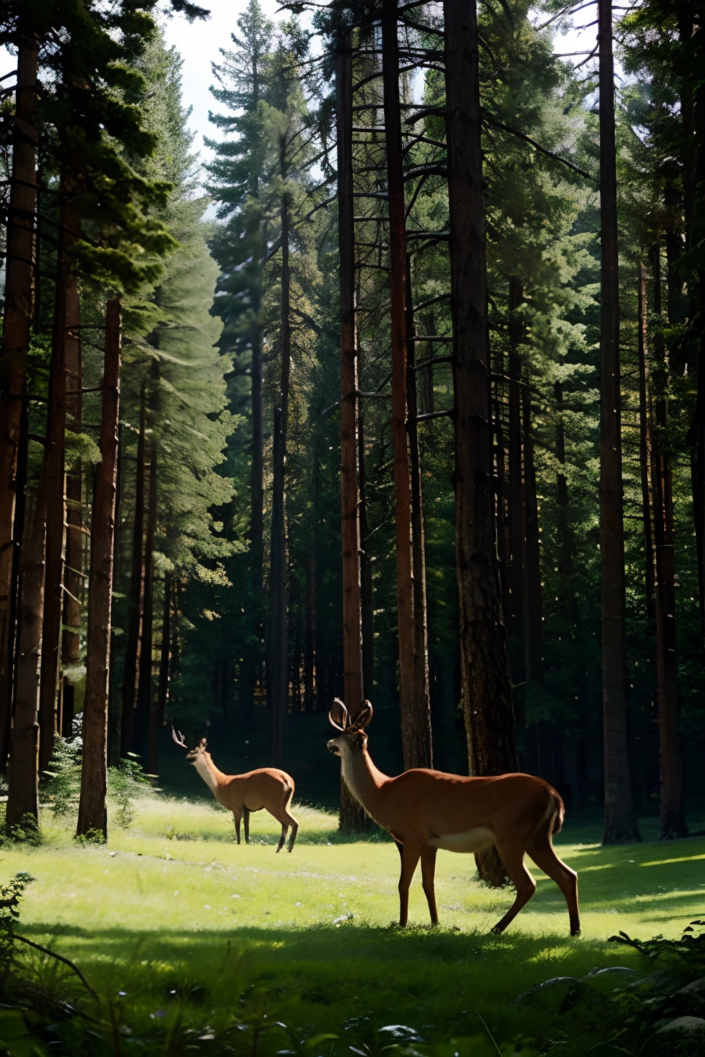 mont、coniferous forest、deers