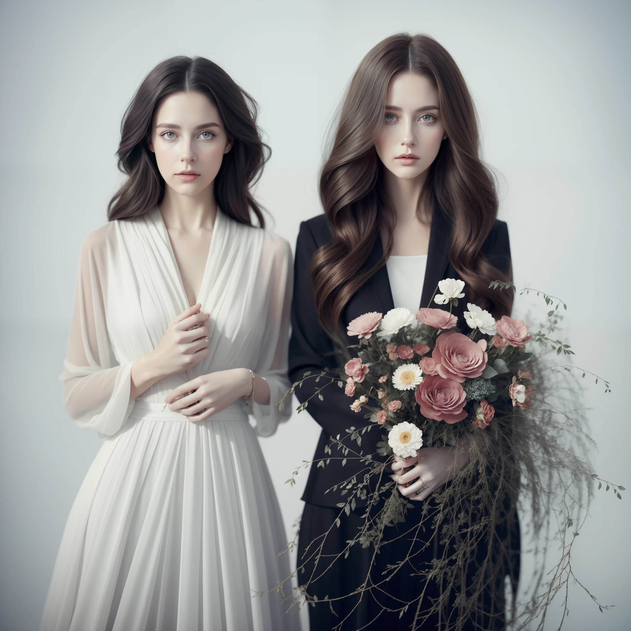 Give flowers, That woman......, Sit on a shelf....., floral, Long fabric for dressing, Magalie Villeneuve's clear face, Magali Villeneuve', Inspired by Magali Villeneuve, Graphic artist Magali Villeneuve, Magali Villeneuve and Monet, Charlie Bowater and Artgeem, Charlie Bower and Tom Bagshaw, Darius Zawadzki and Tom Bagshaw