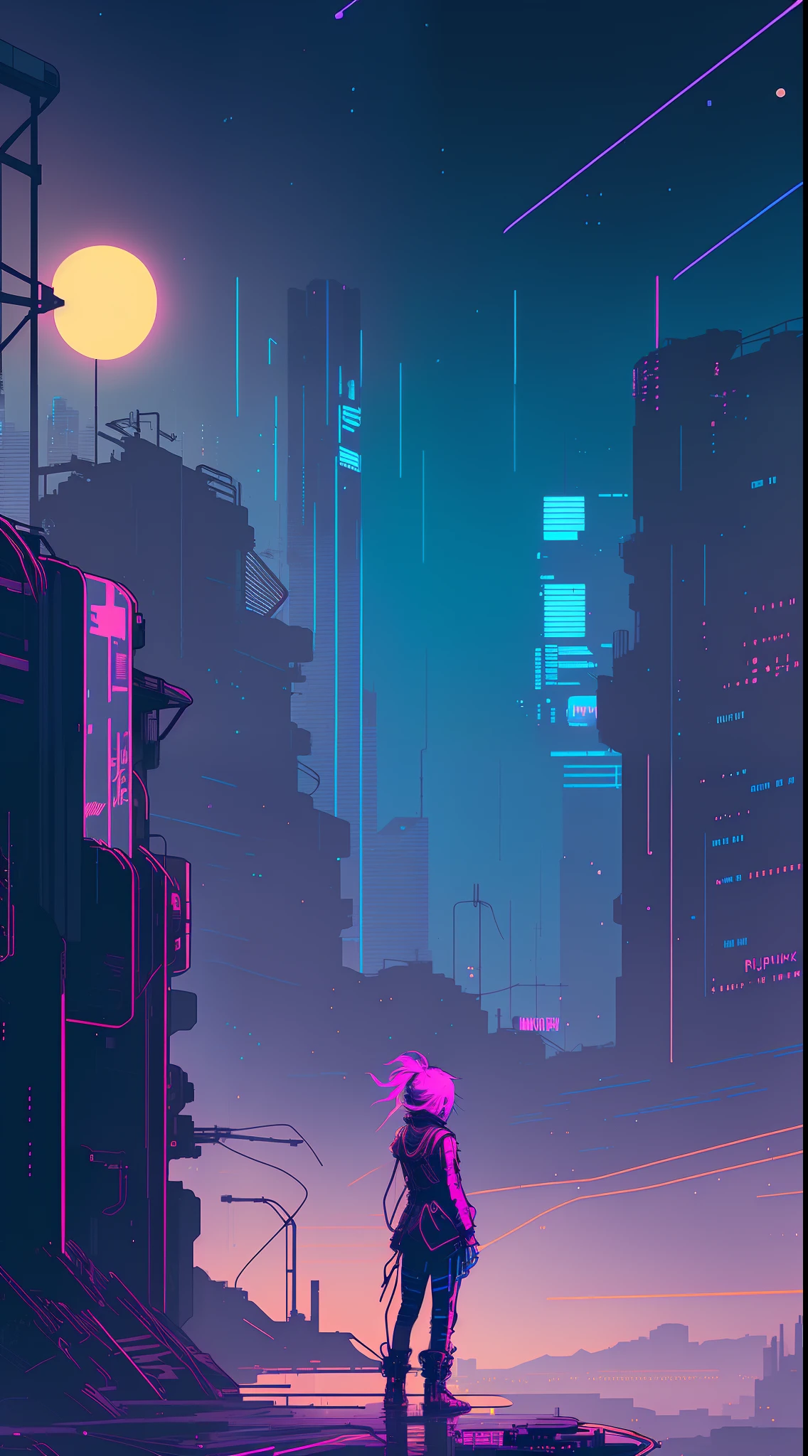 (nvinkpunk:1.2) (snthwve style:0.8) little girl, looking at screen, anthro, lightwave, sunset, intricate, highly detailed