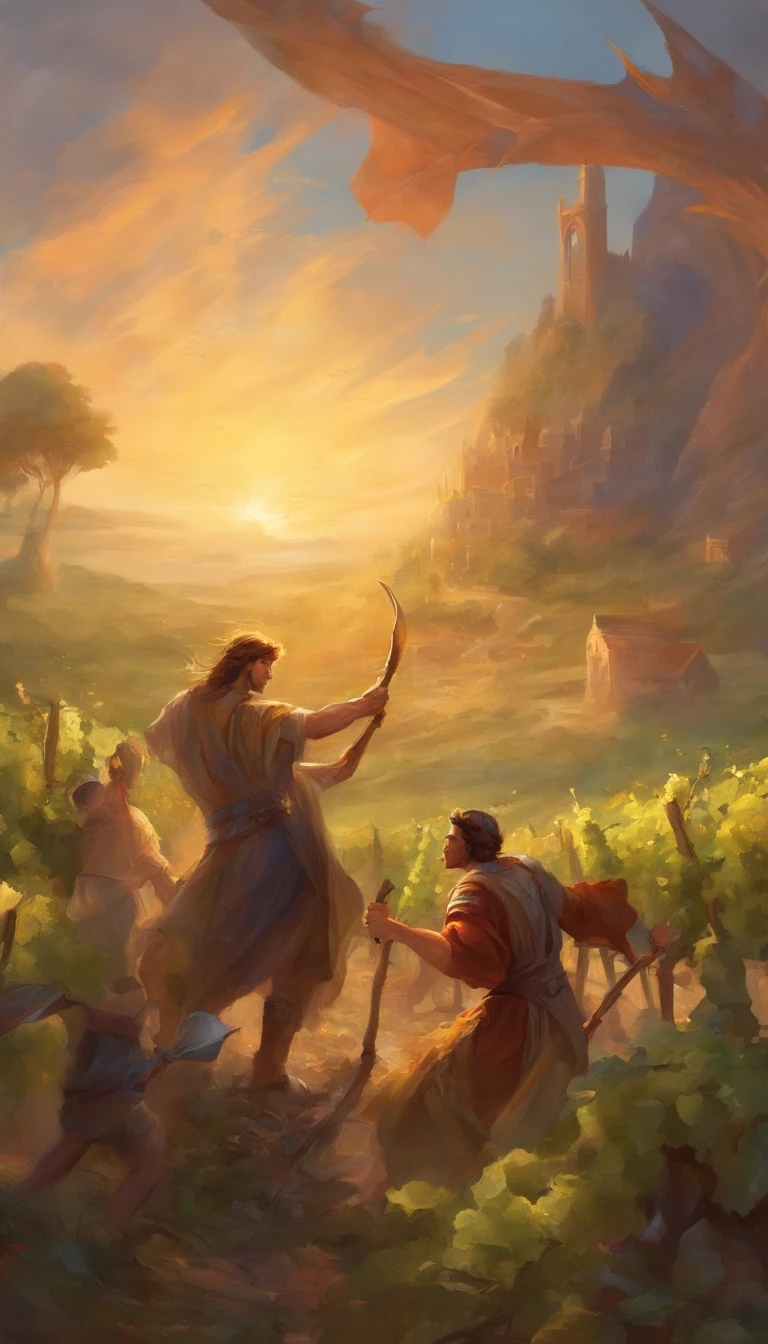 1st century vineyard workers fighting with a young man