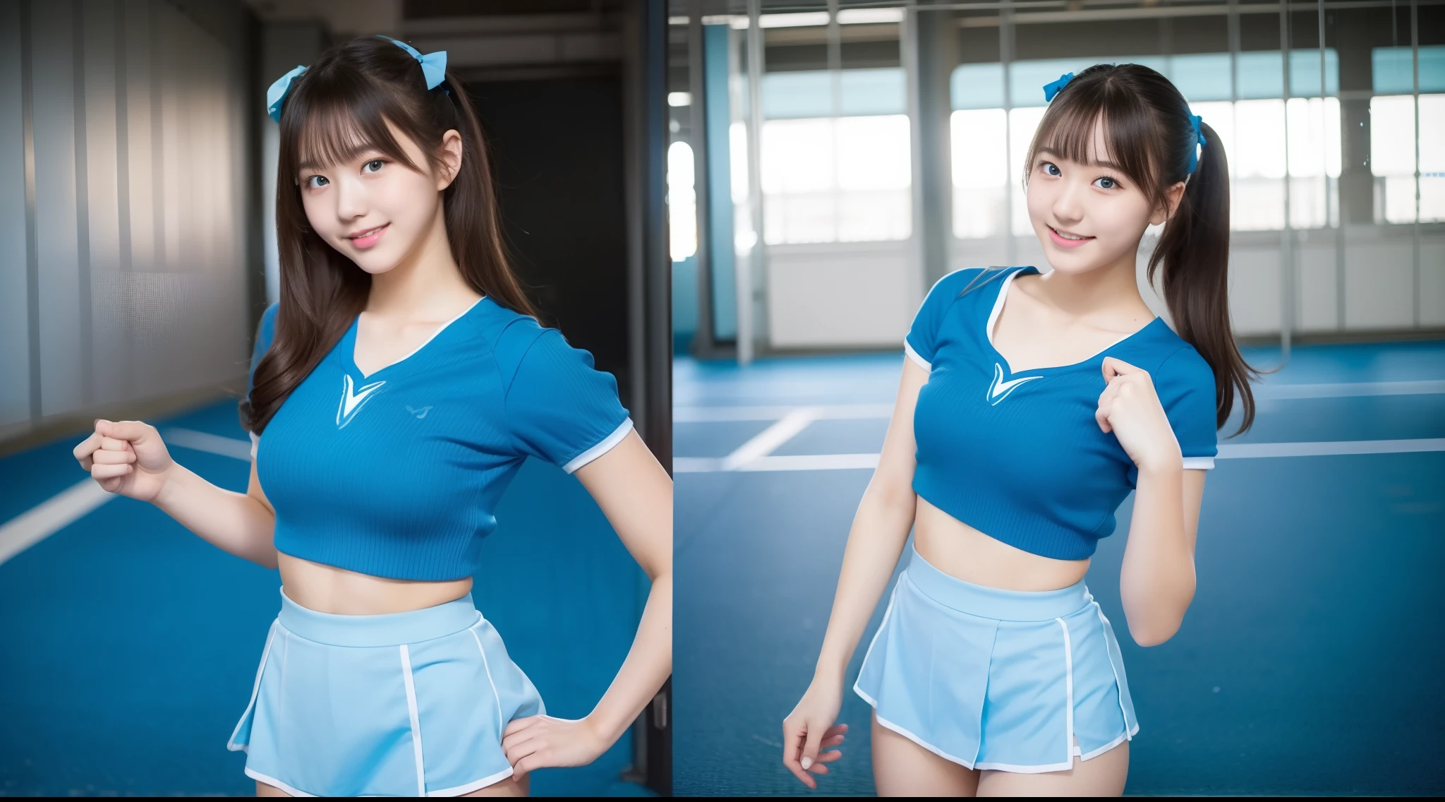 18-year-old cheergirl in a light blue miniskirt(E Cup Breast)