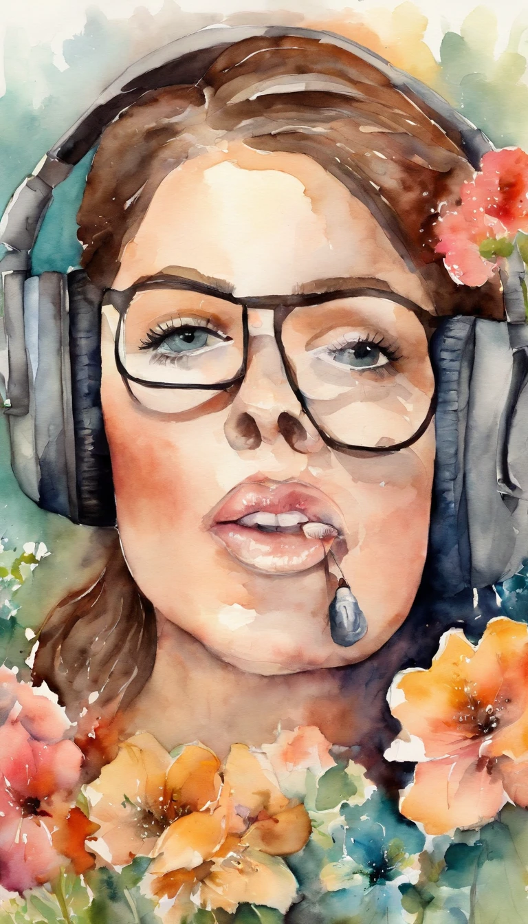 olhando para o computador, mulher, fone de ouvido, quarto, flores, lofi , sentada estudando e olhando para o computador, fone de ouvido, flores