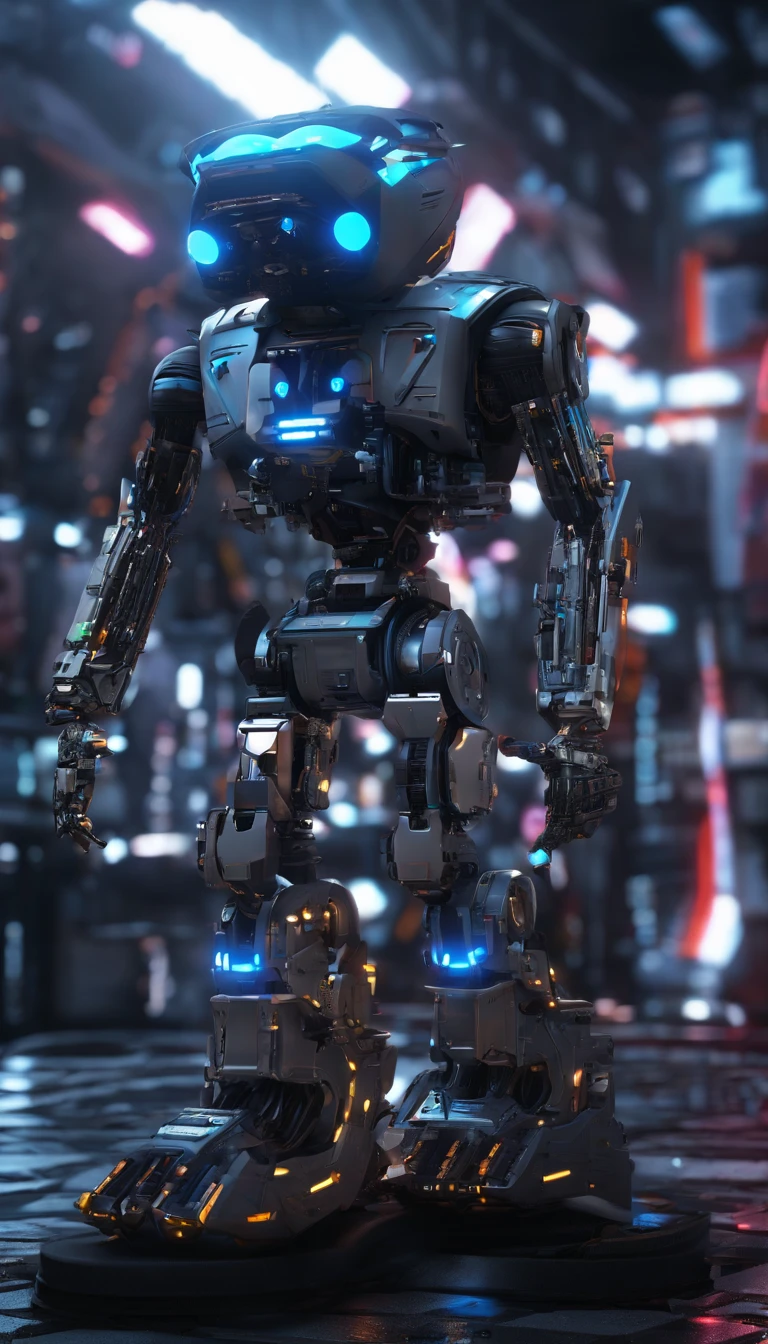 Wall-E style babysitter ，(masterpiece,extreme detailed,top quality)，Combat posture，majestic-looking，Forward stance，Stunning colors，Set in a futuristic cyberpunk style city，the street，crowd of，（Movie lighting），（light and shadow effect），（unreal-engine），（Tyndall），（cinema4d），（Super futuristic fantasy style），（8k wallpaper），（tmasterpiece），（Photography Award），realisticlying