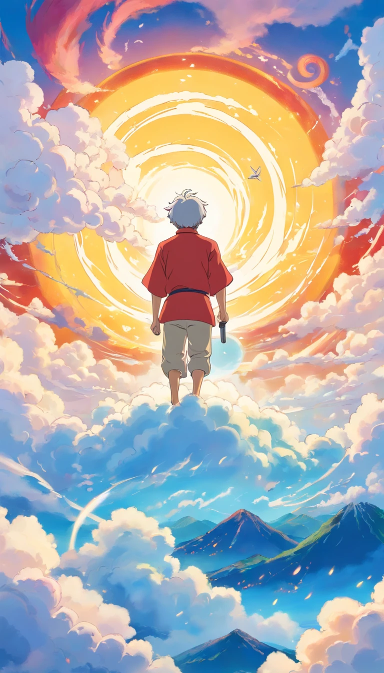 Sunshine Boys,Hayao Miyazaki,Swirling colorful clouds,heal