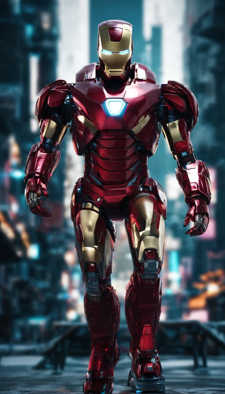 Iron man style babysitter ,(masterpiece,extreme detailed,top quality),majestic-looking,Forward stance,Stunning colors,Set in a futuristic cyberpunk style city,the street,crowd of,(Movie lighting),(light and shadow effect),(unreal-engine),(Tyndall),(cinema4d),(Super futuristic fantasy style),(8k wallpaper),(tmasterpiece),(Photography Award),realisticlying