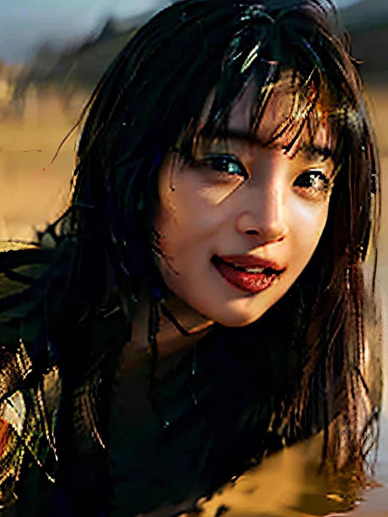 an illustration that encapsulates the beauty of a woman having fun in the mud within a tranquil rural setting on a misty morning. Despite being covered in mud, her captivating features shine through. She possesses alluring eyes and a well-proportioned body. Develop this artwork in Full HD with a cinematic style.