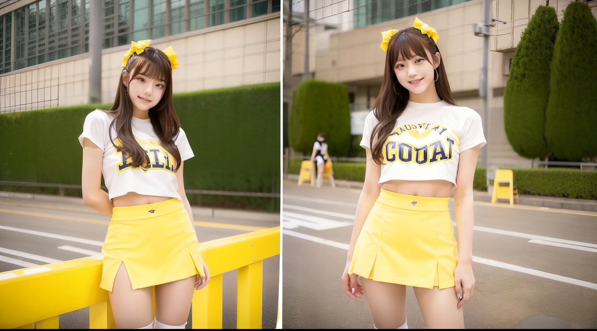 18-year-old cheergirl in yellow miniskirt