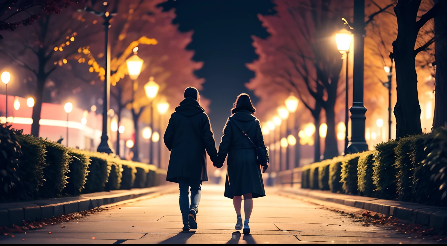they went for a walk in the park in night.