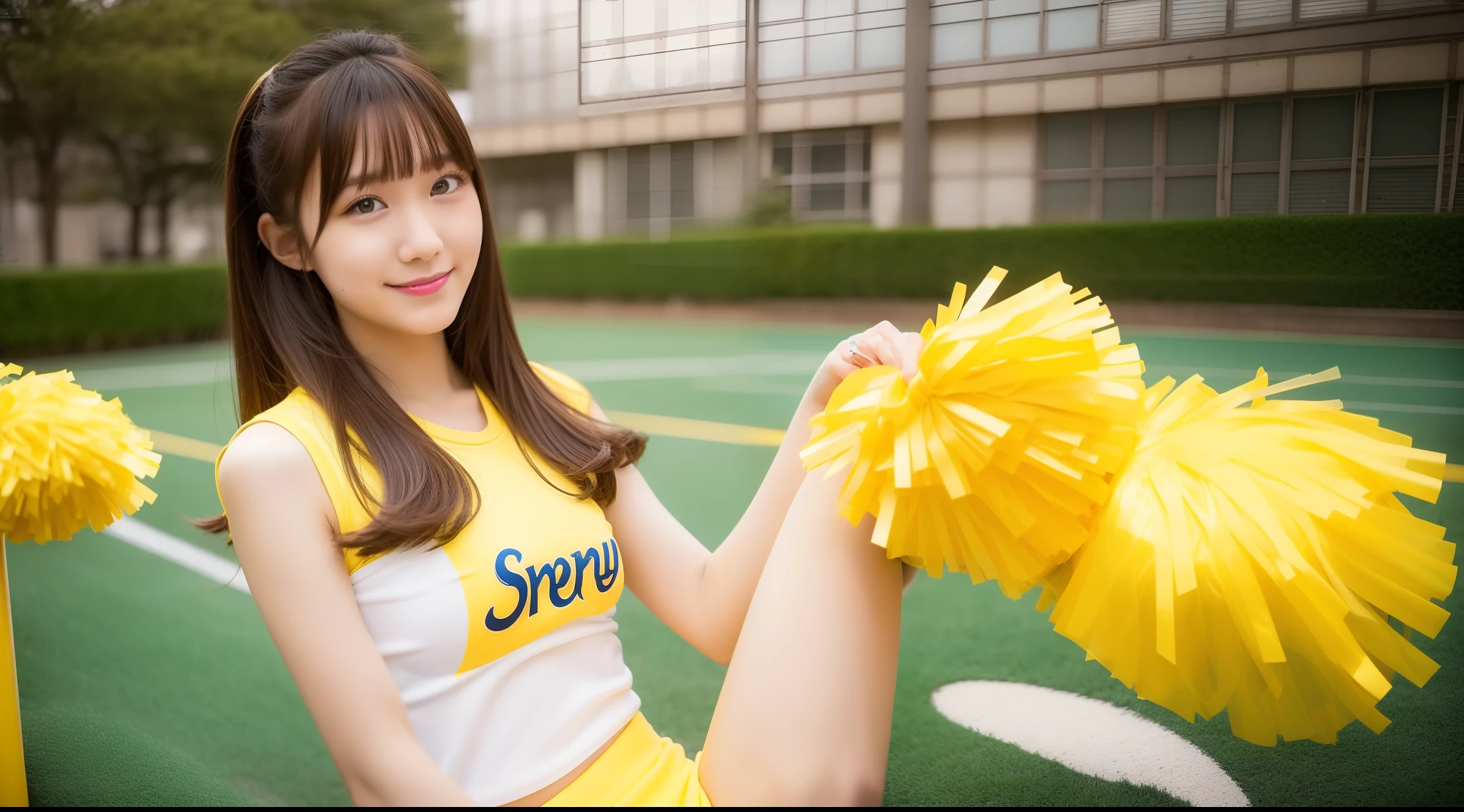 18-year-old cheergirl in yellow miniskirt