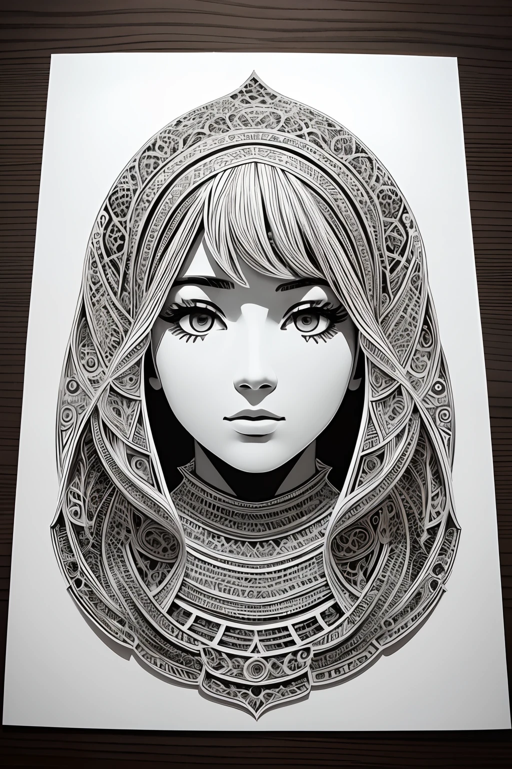 Paper-cut Art beautiful girl monochrome