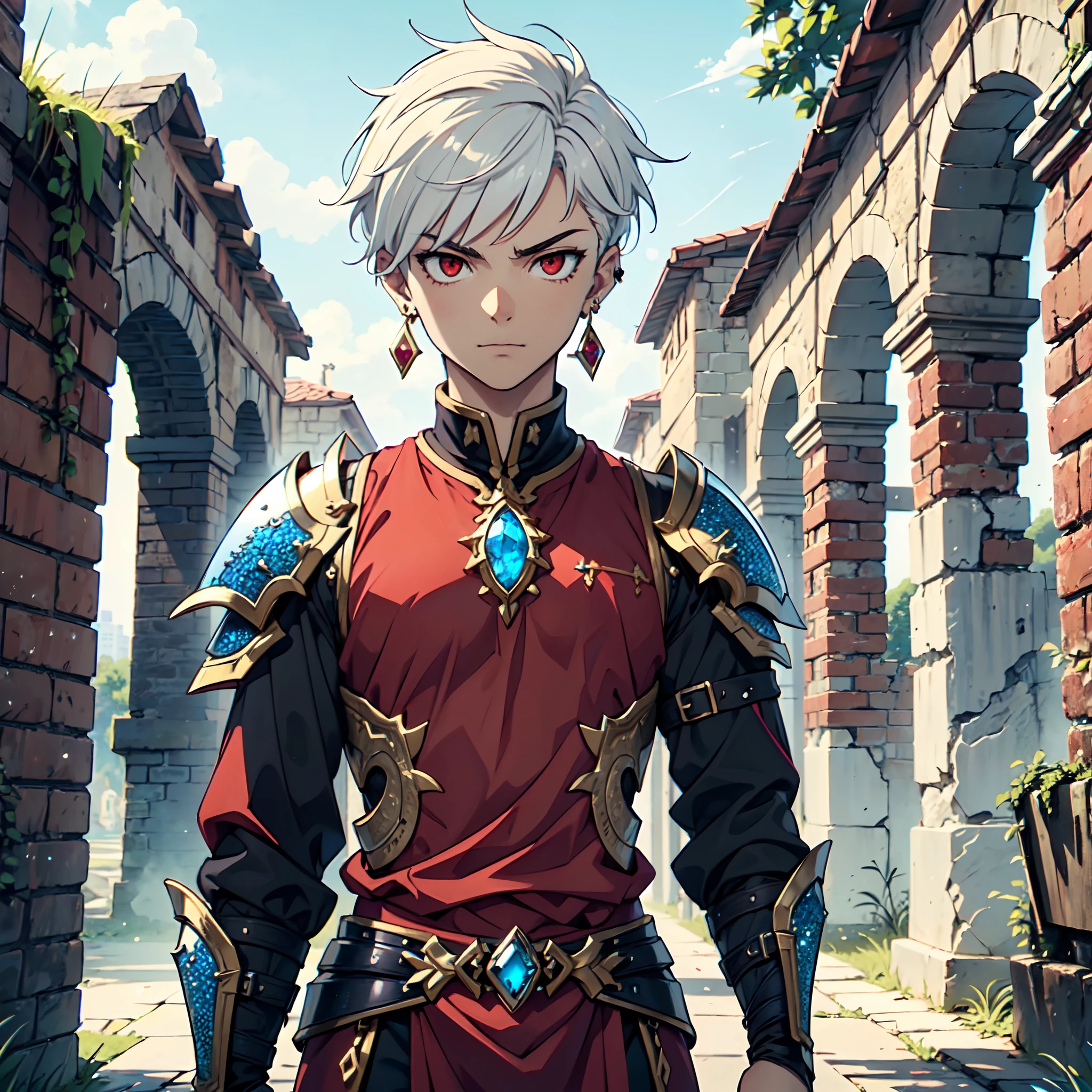 128K Ultra High Definition,
128K Ultra High Quality,
128K Ultra High Resolution,
128K Definition,
128K Quality,
128K Resolution,
Best Definition,
Best Quality,
Best Resolution,
Hyper Detailed,
Hyper Definition,
Hyper Quality,
Hyper Resolution,
Perfectly Detailed,
Perfectly Designed,
Masterpiece,
Body Shot,
Anime,
(((1 Boy))),
(((Handsome))),
(((Short White Hair))),
(((Undercut Hairstyle))),
(((Red Eyes))),
(((Wearing Gem Jeweled Earrings))),
(((Wearing Warrior Armor))),
Ancient Ruins Scenery Background,