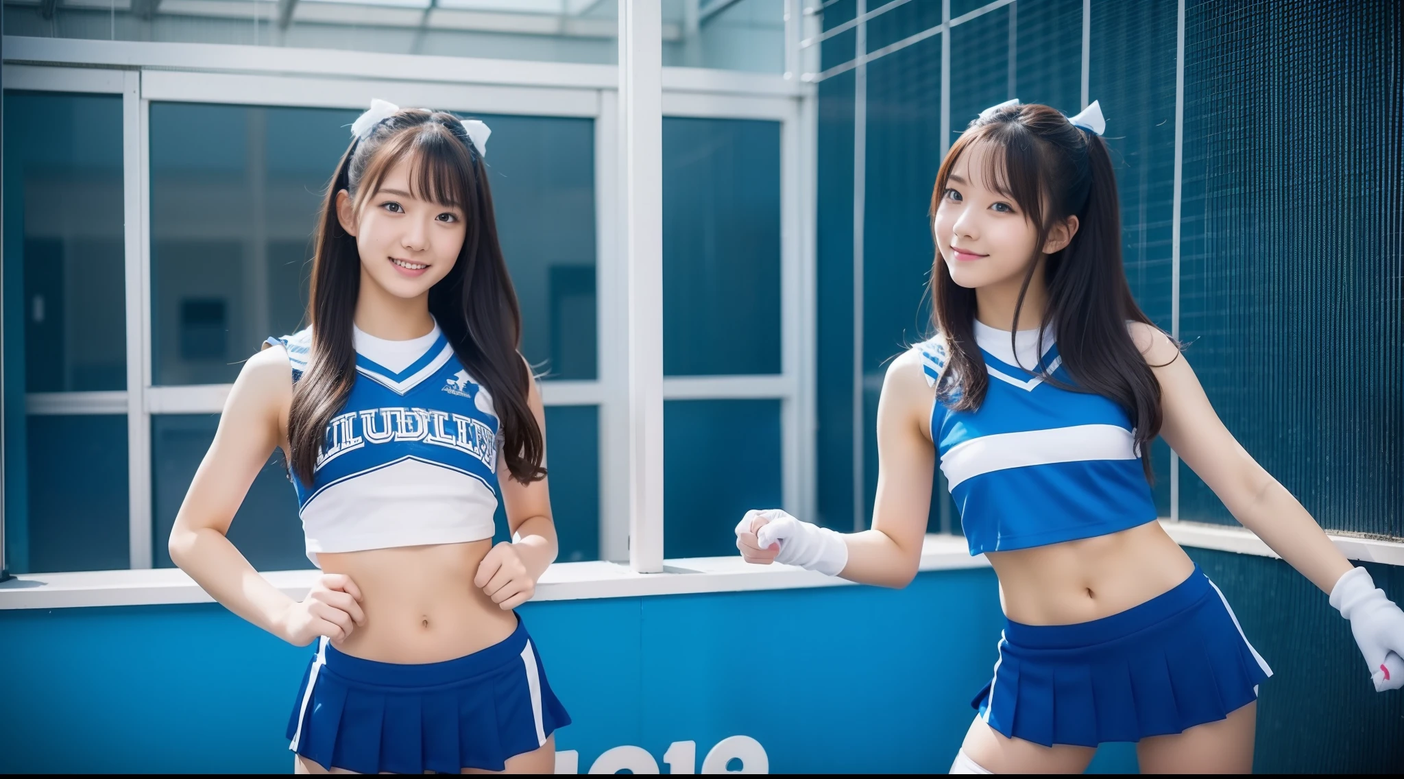 18-year-old cheergirl in blue miniskirt