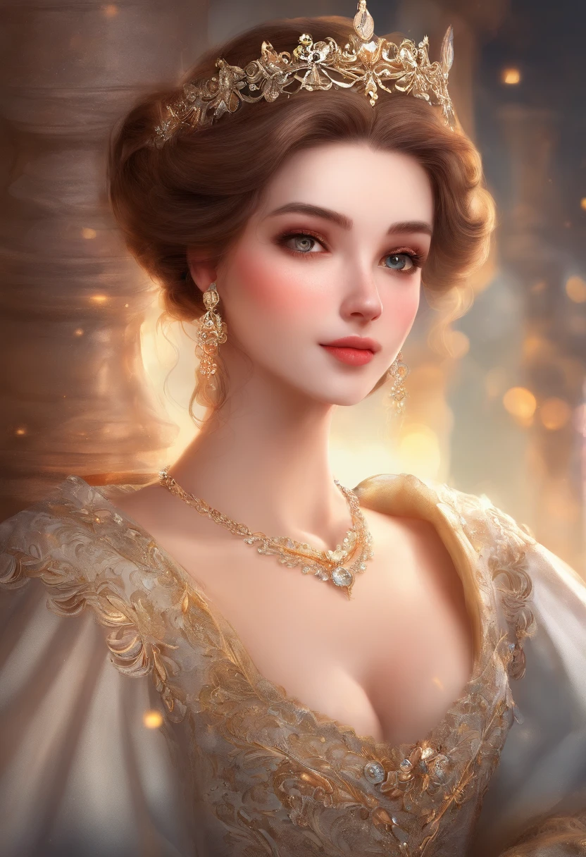 Lady of the French court,Rococo puffy skirt,(Extremely Delicately Beautiful:1.2),8k,(tmasterpiece:1.0),(best_quality:1.0),1girll,Mature woman,Complicated details,enlarged textures,Complicated details,Fine eyes and detailed face,Complicated details,(Keep one's mouth shut),perfect eyes,Equal eyes,Perfect body,extremely detailed nipple,Extremely realistic 3D,Raised sexy,brunette color hair,((Very detailed eyes))gro,Delicate eyeliner。long eyelasher,greene eyes,Black pupils,There is starlight in the eyes,Delicate lip detailing,Oil painting quality,Thick painting style