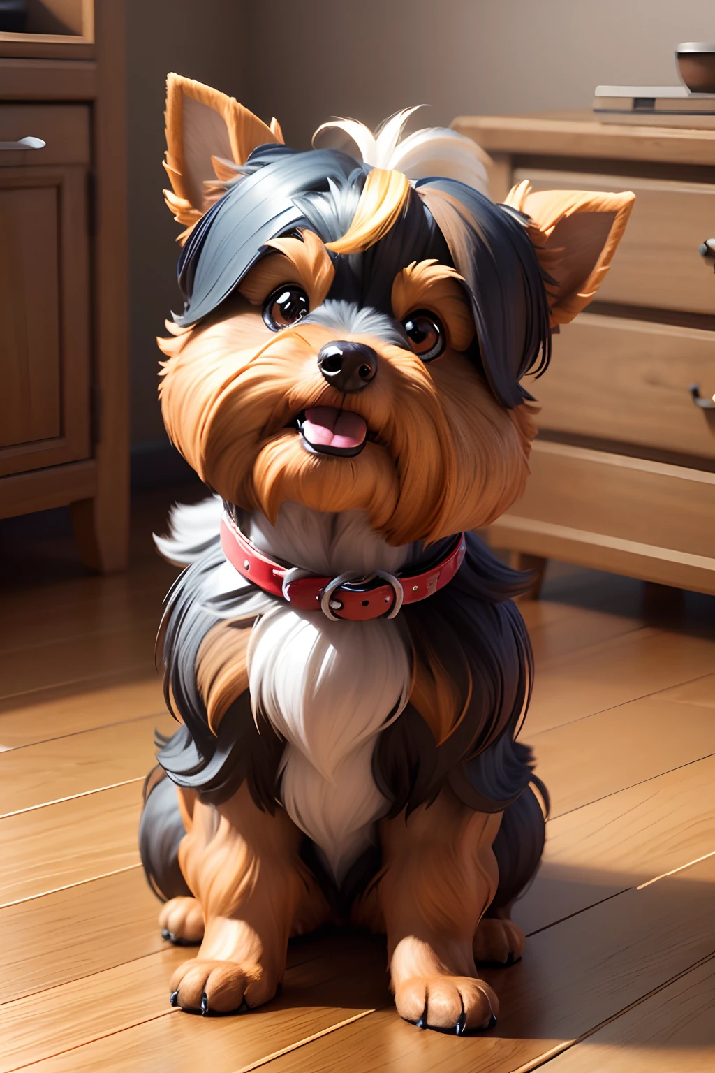3d image happy yorkshire terrier pixar-style