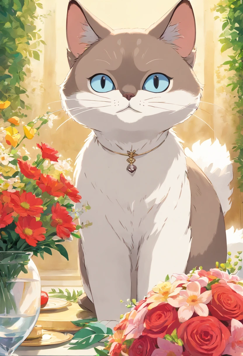 (Poster design)A wedding welcome poster,Siamese cat,Bouquet