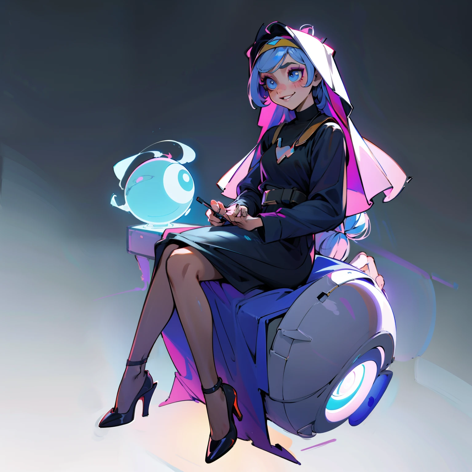 masutepiece, Best Quality, 4K, 超A high resolution, ultra-detailliert, High resolution, Ultra HD, sophisticated details, Backlight, ((Full body shot)), ((No background)), ((White background)), Praying Nun, Chibi, Has a glowing round orb, Smile gently, Blue eyes, doing nails on one's hands, sexy makeup, high heels