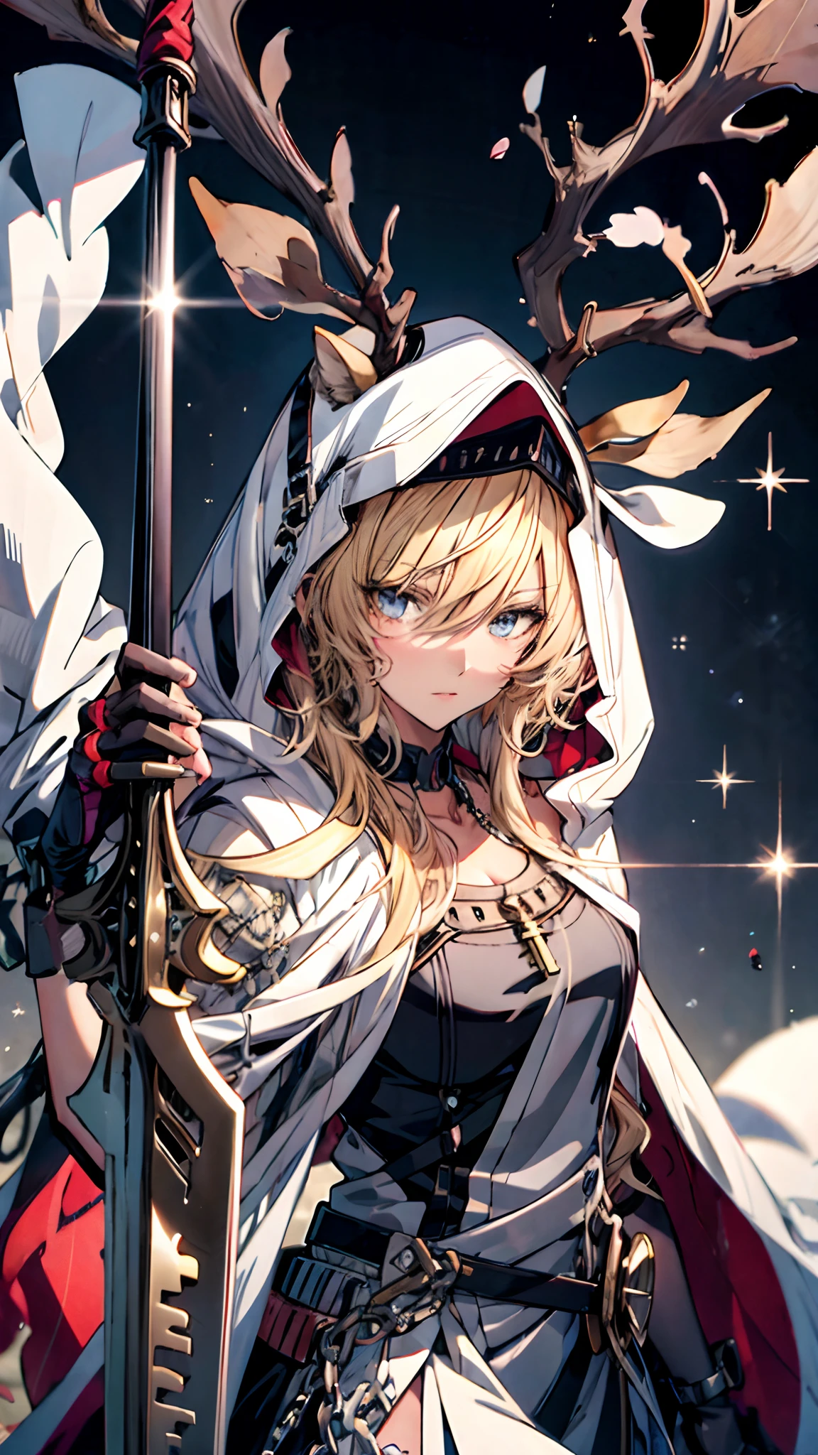 A woman with a sword and a chain around her neck, Detailed key anime art, beautiful sword, holding a sword on her shoulder, Key anime art, detailed anime character art, highly detailed exquisite fanart, she is holding a sword, detailed anime art, anime key visual of elegant, clean and meticulous anime art, Detailed anime artwork, high detailed official artwork, Beautiful anime art