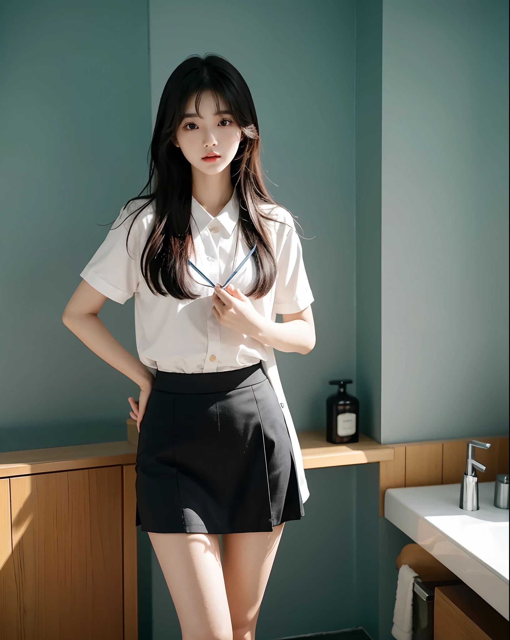 there is a woman in a short skirt posing for a picture, korean girl, jaeyeon nam, sakimichan, heonhwa choe, gorgeous young korean woman, ulzzang, beautiful south korean woman, trending at cgstation, korean woman, beautiful young korean woman, sun yunjoo, korean idol, 🚿🗝📝, lee ji - eun