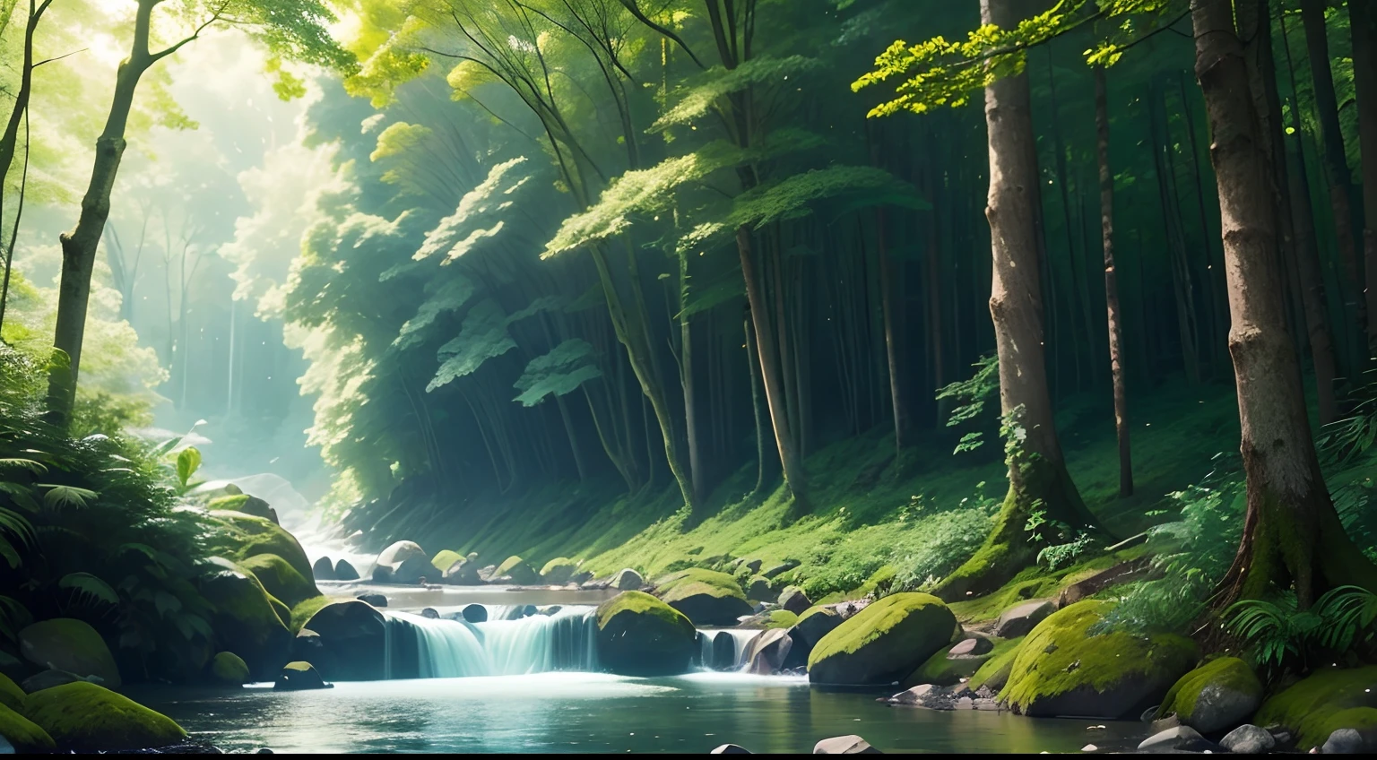 a beautiful river flowing through the green forest, nature, scenery, scenery, serenity, peaceful riverside, lush greenery, , dreamy atmosphere, calm flowing water, piercing sunlight through the leaves, harmonious color palette, delicate color gradients, soft natural light, magical atmosphere, peaceful serenity, majestic beauty, gentle breeze, sunlight rays dancing on the face water, whispering leaves, fresh air, mystical creatures hidden in the forest, lush vegetation, ambient sounds of nature, harmony between land and water, peaceful escape, masterpiece of nature, pristine land
Negative reminders