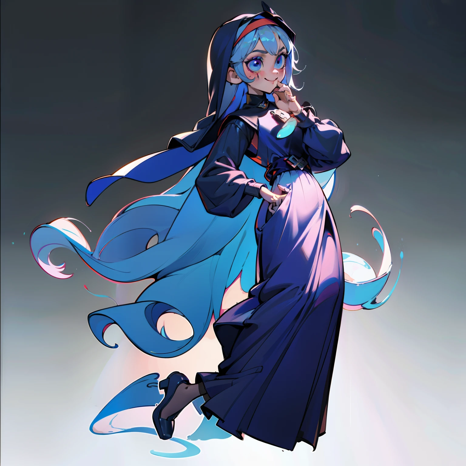 masutepiece, Best Quality, 4K, 超A high resolution, ultra-detailliert, High resolution, Ultra HD, sophisticated details, Backlight, ((Full body shot)), ((No background)), ((White background)), Praying Nun, Chibi, Has a glowing round orb, Smile gently, Blue eyes, doing nails on one's hands, sexy makeup, high heels