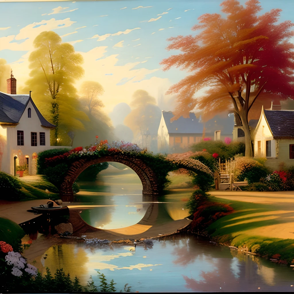 **********************Adonna Khare superfine detailed color oil painting, color oil painting of a beautiful old master, Pether and Rubens style Thomas Kinkade::1 inspired. Cottage by a stream with small stone bridge, light in windows::2 , very pleasing composition by Geertgen tot Sint Jans, renaissance, a wide open courtyard in an epic, highly detailed saturated garden, star, photorealistic masterpiece, thy, epiphany, dutch masters, y, m, only one image, a painting masterpiece, exact precisionism rendering, simple composition, inspired by Gustave Moreau, gothic art, don lawrence's, oil on canvas (1921)”, the temple of truth is white, reginald marsh, portrait of daemons, opal statues adorned in jewels, denis sarazhin --s 1000 --c 22 --ar 38:28 --v 5.1
