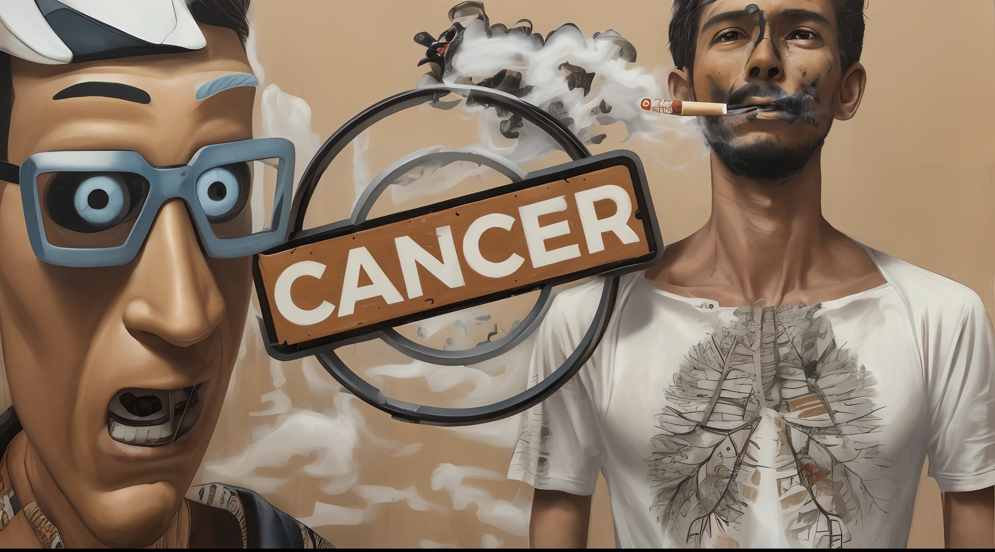 there is a man with a cigarette and a man with a shirt on, , “hyper realistic, 🕹️ 😎 🔫 🤖 🚬, chewing tobacco, he is smoking a cigarette, smoking a cigarrette🚬, 3 4 5 3 1, cigarette advertising, taken in 2 0 2 0, beth cavener, profile pic