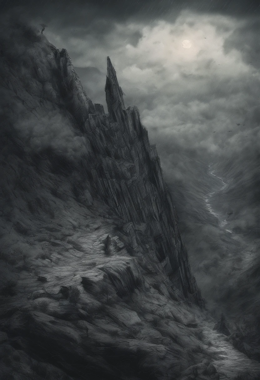 /imagine prompt: A ram jumps down a steep cliff,This was followed by a flock of sheep jumping down。 artwork of a, mixed media, Combine digital painting with traditional painting,For actions, Dynamic and detailed, --AR 16:9 --V 5