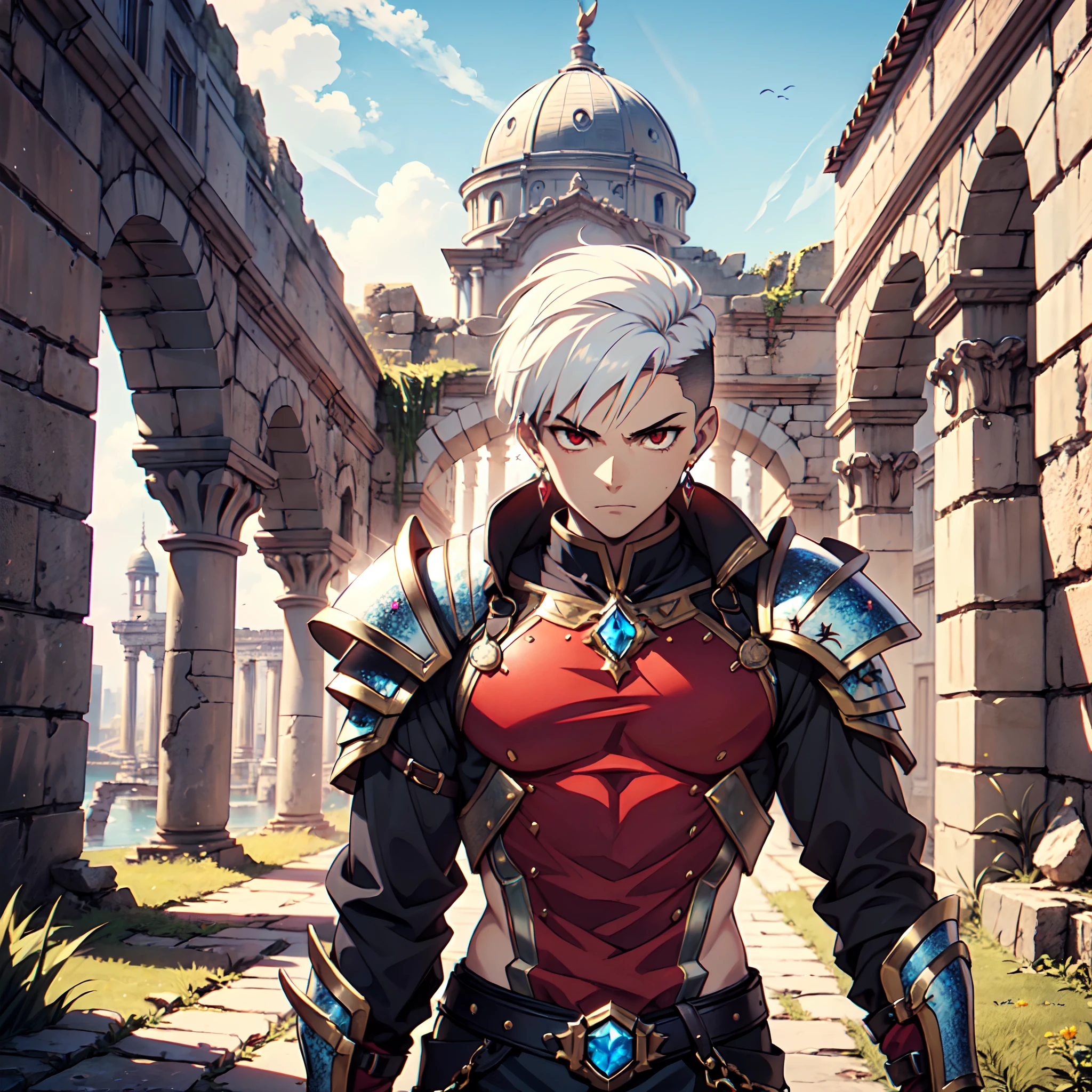 128K Ultra High Definition,
128K Ultra High Quality,
128K Ultra High Resolution,
128K Definition,
128K Quality,
128K Resolution,
Best Definition,
Best Quality,
Best Resolution,
Hyper Detailed,
Hyper Definition,
Hyper Quality,
Hyper Resolution,
Perfectly Detailed,
Perfectly Designed,
Masterpiece,
Body Shot,
Anime,
(((1 Boy))),
(((Handsome))),
(((Short White Hair))),
(((Undercut Hairstyle))),
(((Red Eyes))),
(((Wearing Gem Jeweled Earrings))),
(((Wearing Warrior Armor))),
Ancient Ruins Scenery Background,
