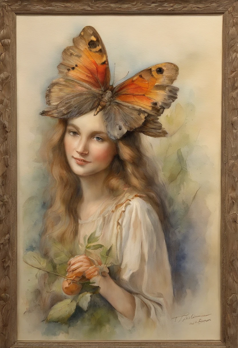 william water house pretty maiden holing a haw moth in her hand
