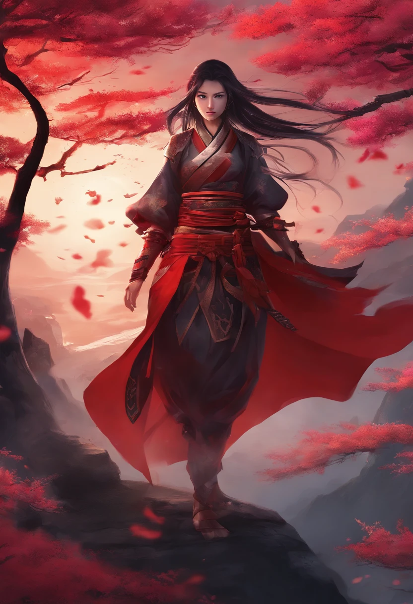 (best quality,4k,8k,highres,masterpiece:1.2),ultra-detailed,realistic,horrific,demon Samurai girl,red and black color scheme,sharp focus,night scene,moonlight glow,ominous atmosphere,sword and armor details,warrior's fierce expression,long-flowing hair flowing in the wind,Japanese cherry blossoms,haunting eyes,ancient Japanese castle silhouette,anime style,spooky shadows,ethereal mist,artistic rendering,horror concept artists.