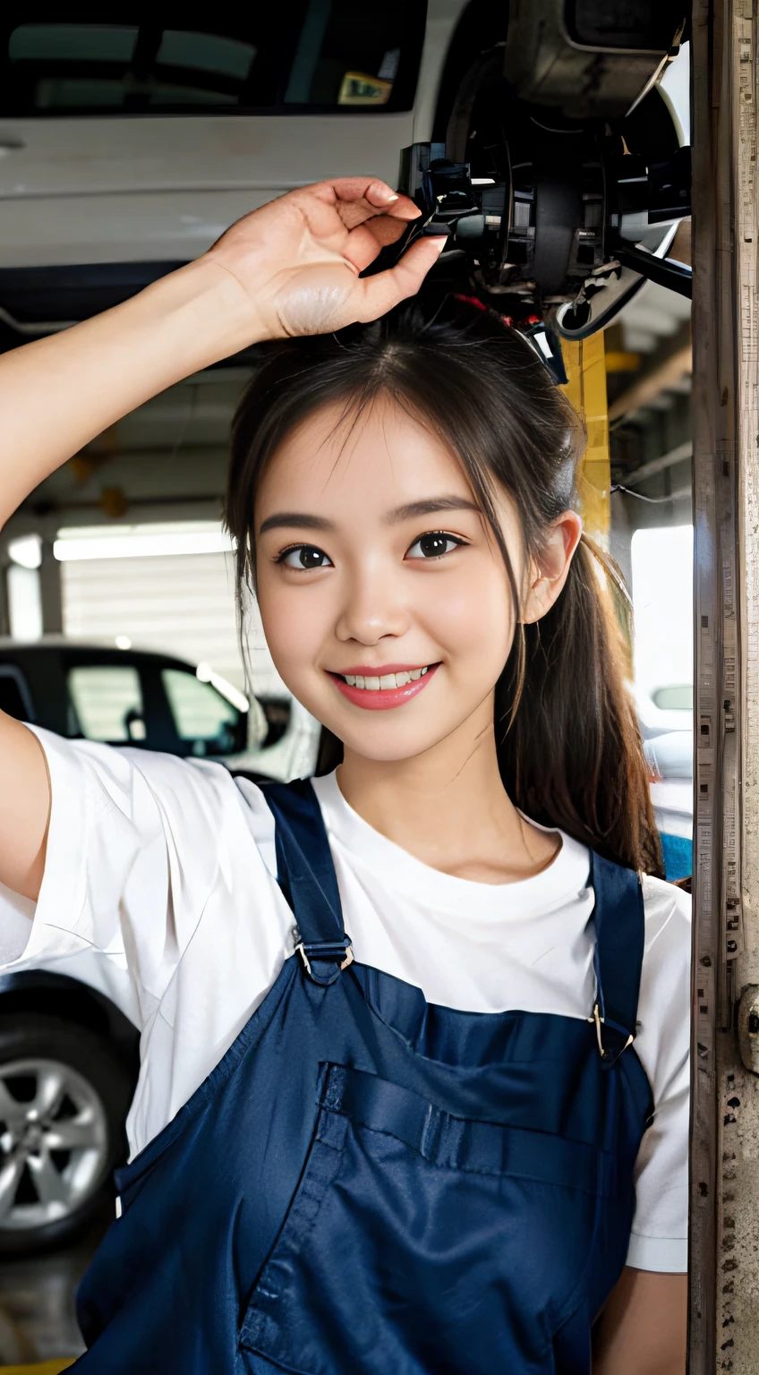 1 pretty girl,happy smile, car mechanic