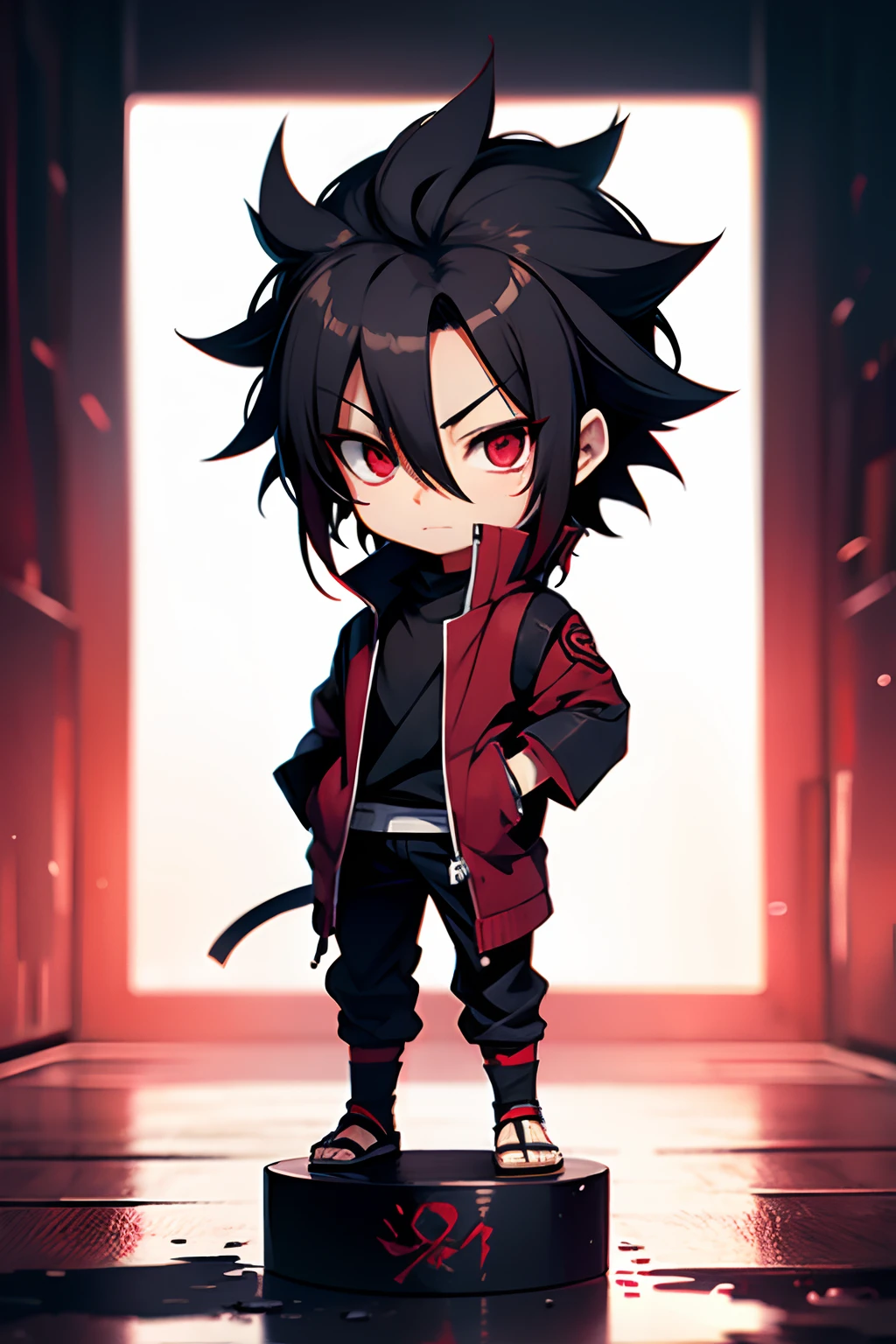 Sasuke chibi, solo, red eyes.