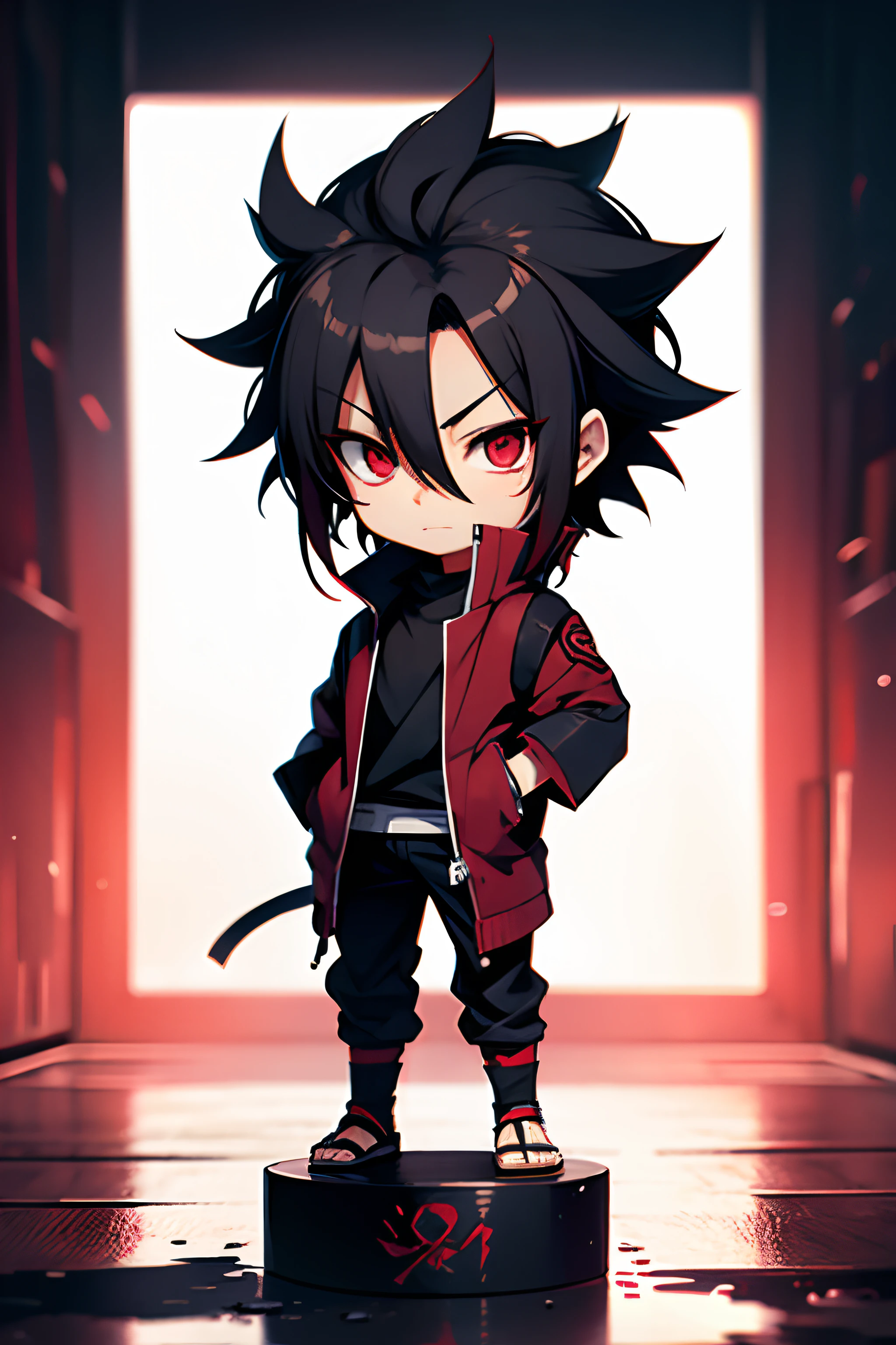 Sasuke chibi, solo, red eyes.