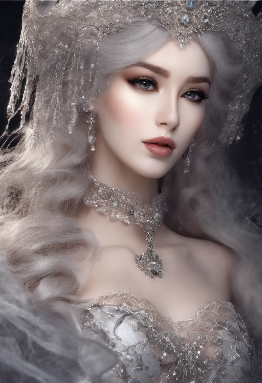 Madame of the French court,Rococo fluffy skirt,(Extremely Delicately Beautiful:1.2),8K,(tmasterpiece:1.0),(Best_quality:1.0),1girll,Mature woman,Complicated details,enlarged textures,Complicated details,Fine eyes and detailed face,Complicated details,(Keep one's mouth shut),perfect eyes,Equal eyes,Perfect body,extremely detailed nipple,Extremely realistic 3D,Raised sexy,brunette color hair,((Very detailed eyes))heal,Delicate eyeliner。long eyelasher,greene eyes,Black pupils,There is starlight in the eyes,Delicate lip detailing,Oil painting quality,Thick painting style,Fantasy Forest,Candy Cottage