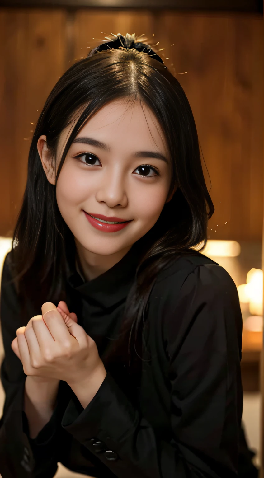 1 pretty girl，happy smile, black magician, fantasy