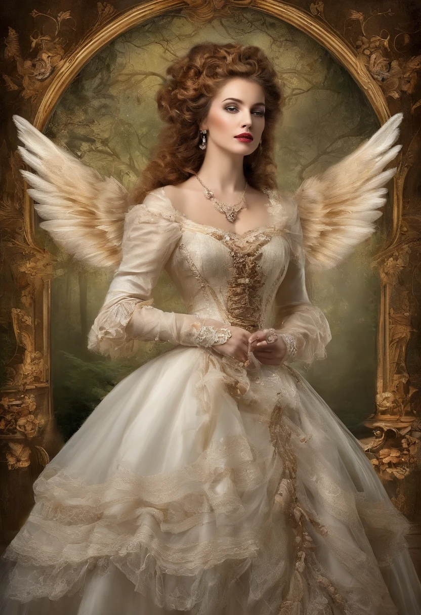 Madame of the French court，Rococo fluffy skirt，（Extremely Delicately Beautiful：1.2），8K，（tmasterpiece：1.0），（Best_quality：1.0），1girll，Mature woman，Complicated details，enlarged textures，Complicated details，Fine eyes and detailed face，Complicated details，（Keep one's mouth shut），perfect  eyes，Equal eyes，Perfect body，extremely detailed nipple，Extremely realistic 3D，Raised sexy，brunette color hair，（（Very detailed eyes））heal，Delicate eyeliner。long eyelasher，greene eyes，Black pupils，There is starlight in the eyes，Delicate lip detailing，Oil painting quality，Thick painting style，Fantasy Forest，Candy Cottage