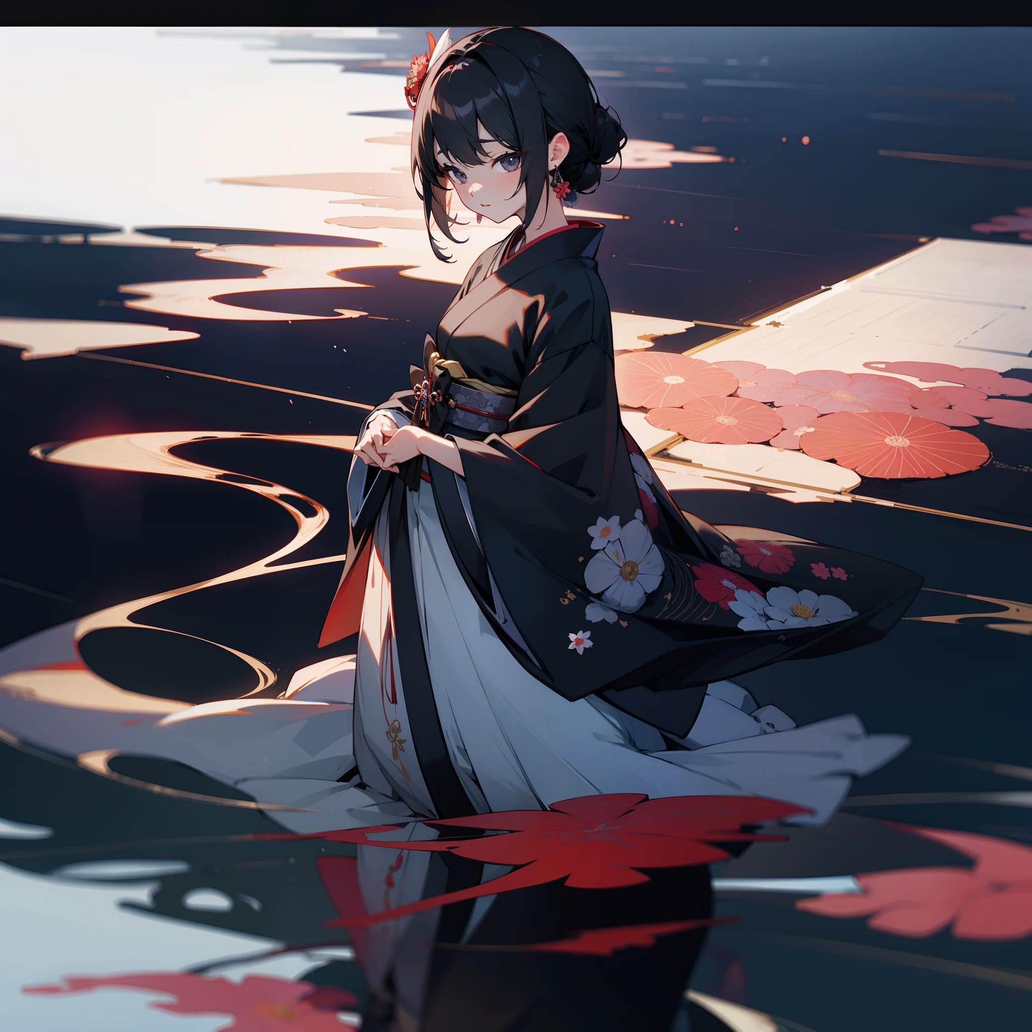 Japanese dress、femele、florals、natta、Top image quality、A black、syota、Black world