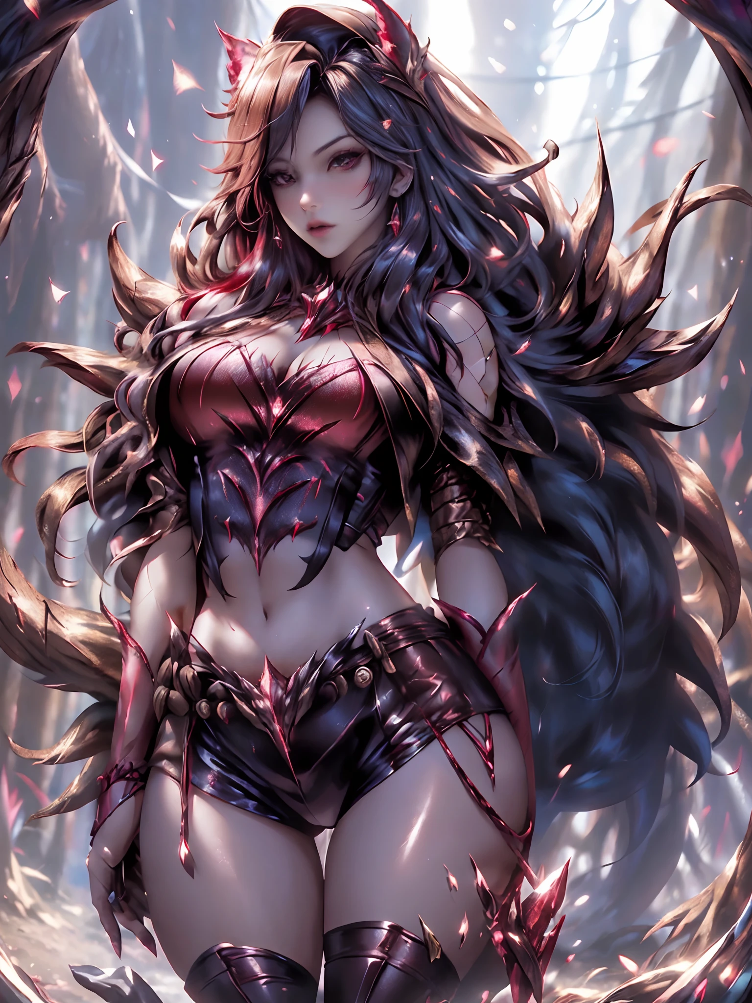 extremely beautiful red riding hood, subtle makeup, golden hour, photorealistic, high contrast, 8k HD, detailed, hyper-detailed, realistic skin texture, covered with red hood, big breast, best quality, ultra high res, raw photo, dramatic lighting, unreal engine, diffuse glow, intricate red hood, outdoor, realistic detailed dark forest, holding light saber