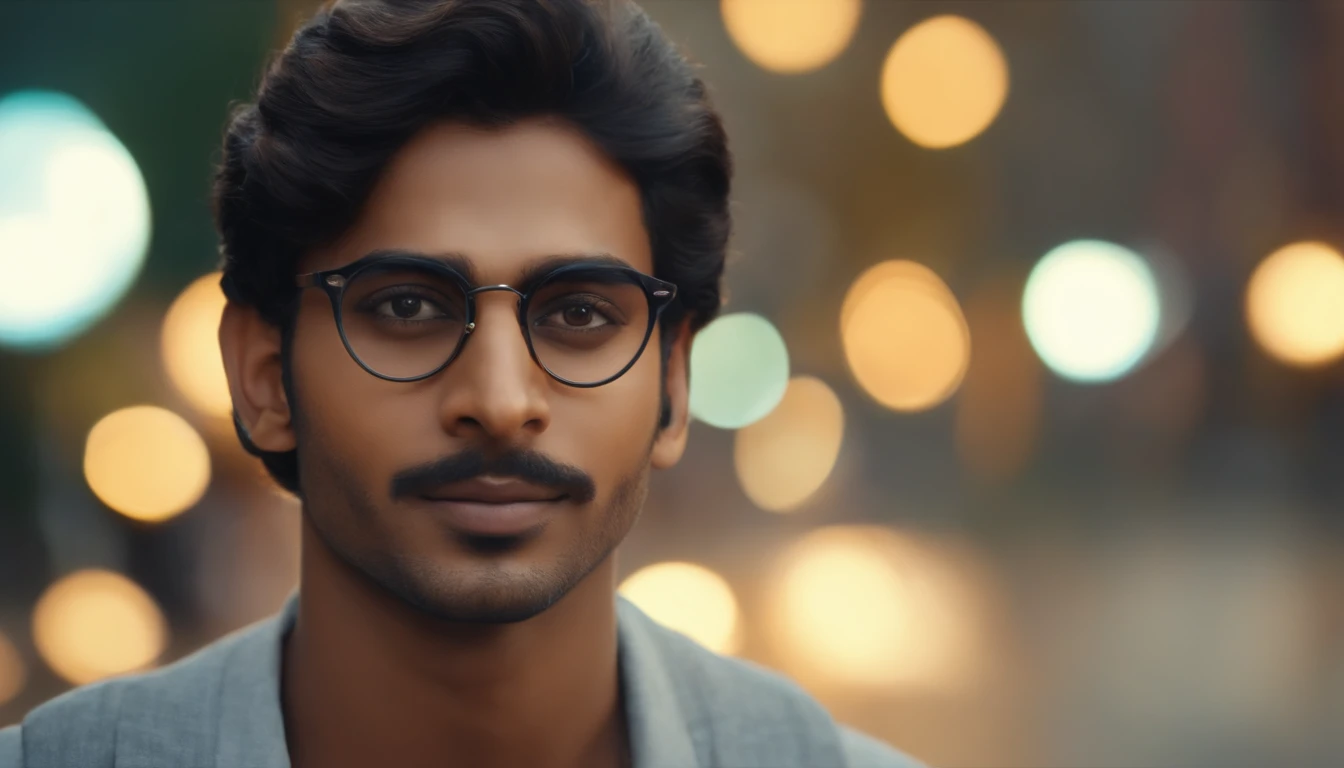 Indian man,20 years of age, spectacles, looking at the camera,cute,smart, realistic,8k,hyper realistic
