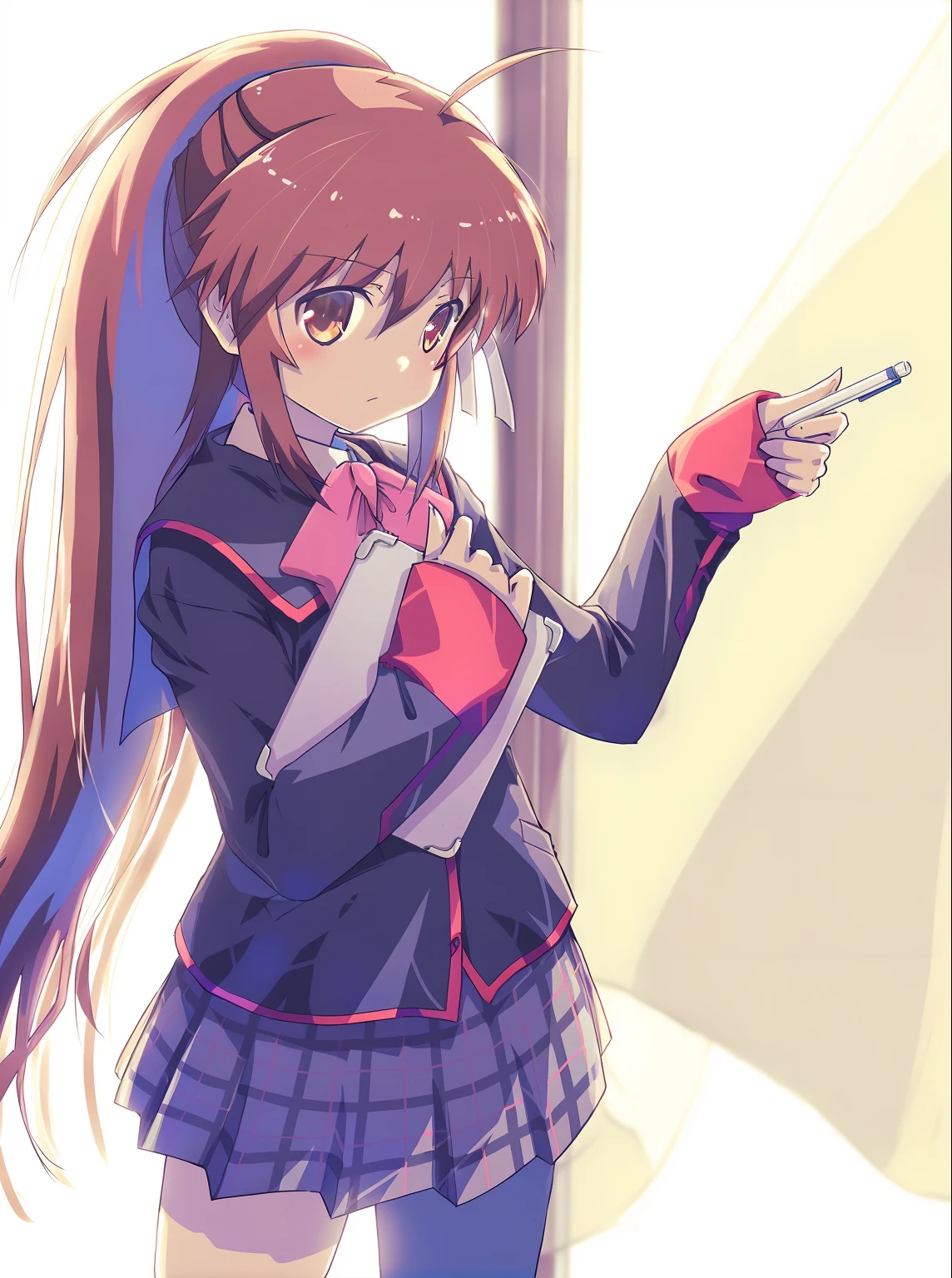 Anime girl in school uniform points to something in front of mirror, iwakura lain, (Anime Girl), School Girl, anime moe art style, Holo, anime styled」, with index finger, beautiful anime high school girl, Anime Girl, Cute anime girl, an anime girl, Anime!!!!!!!!!!!!!!!, closeup Iwakura Lain