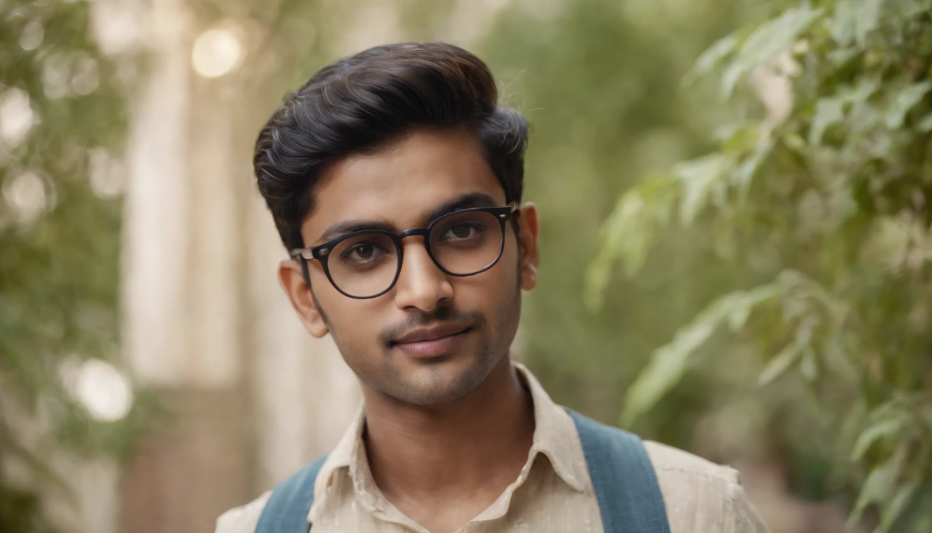Indian man,20 years of age, spectacles, looking at the camera,cute,smart, realistic,8k,hyper realistic