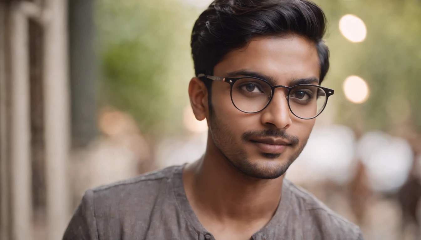 Indian man,20 years of age, spectacles, looking at the camera,cute,smart, realistic,8k,hyper realistic
