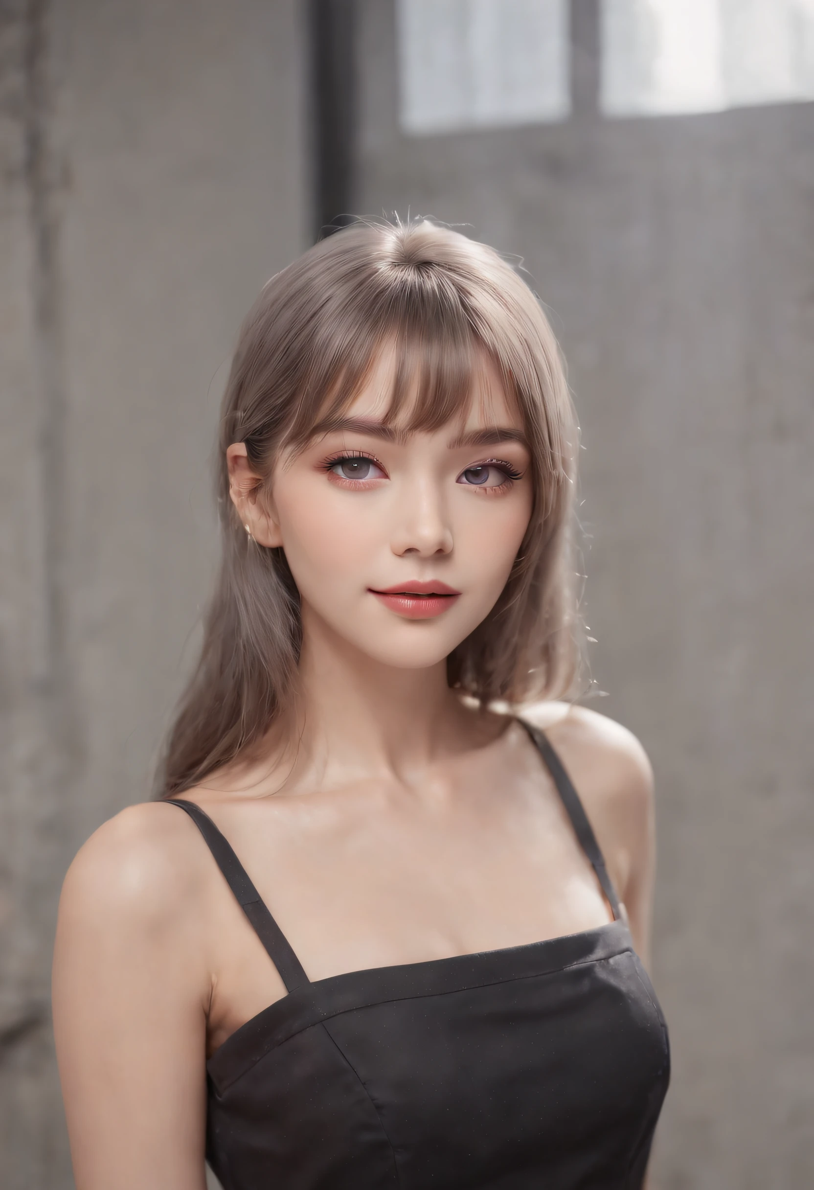 1girl,beautiful vintage color, instagram (photorealistic, high resolution:1.4), ((puffy eyes)), looking at viewer, , full body (8k, RAW photo, best quality, masterpiece:1.2), (realistic, photo-realistic:1.37),(sharp focus:1.2), professional lighting, photon mapping, radiosity, physically-based rendering, (pale skin:1.2),(small breasts:1.2), looking at viewer, (middle hair:1.5), portrait, purple eyes, (sliver hair:1.1),bangs, (simple background:1.4), solo, upper body, realistic,(masterpiece:1.4),(best quality:1.4),(shiny skin),fashi-girl,makeup,smile(skinny,closed mouth,shy :1.3) ,(standing,black Stewardess uniform,Necromancer:1.1),medium bust,sexy pose ,