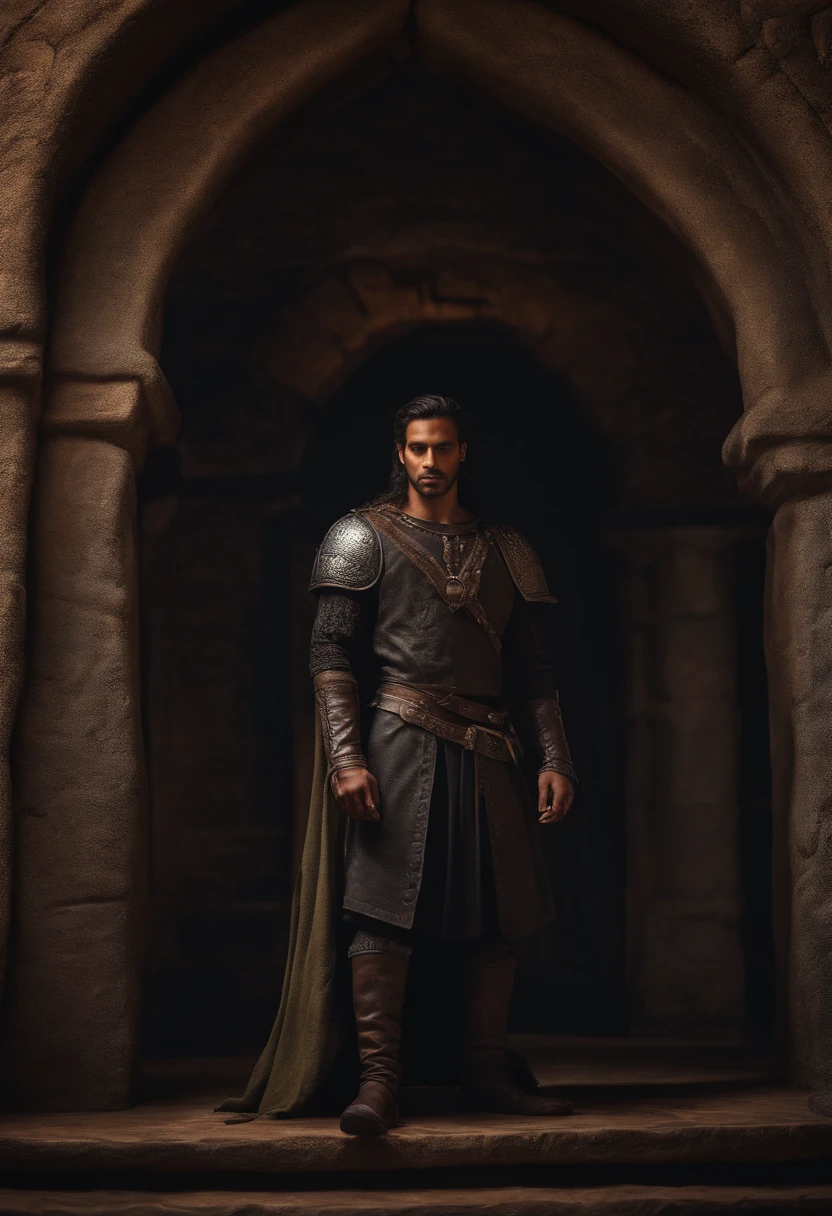 homem negro, careca, cavanhaque, estilo medieval, estilo castlevania, ultra realista, 3d
