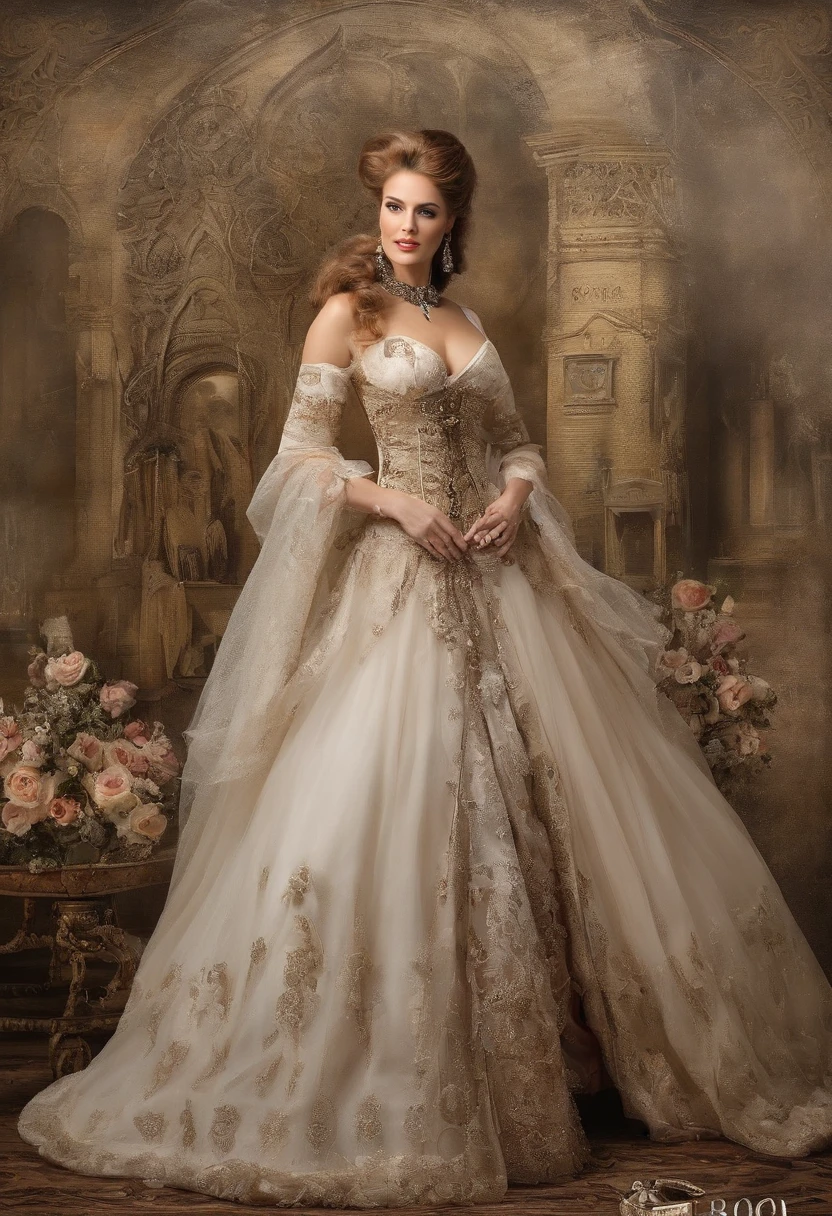 Madame of the French court,Rococo fluffy skirt,(Extremely Delicately Beautiful:1.2),8K,(tmasterpiece:1.0),(Best_quality:1.0),1girll,Mature woman,Complicated details,enlarged textures,Complicated details,Fine eyes and detailed face,Complicated details,(Keep one's mouth shut),perfect eyes,Equal eyes,Perfect body,extremely detailed nipple,Extremely realistic 3D,Raised sexy,brunette color hair,((Very detailed eyes))heal,Delicate eyeliner。long eyelasher,greene eyes,Black pupils,There is starlight in the eyes,Delicate lip detailing,Oil painting quality,Thick painting style,Fantasy Forest,Candy Cottage