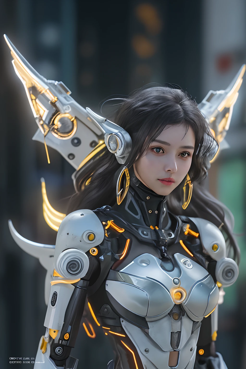 top-quality、​masterpiece、超A high resolution、(Photorealsitic:1.4)、Raw photo、女の子1人、curly black hair、glowy skin、1 Machine Devil、flying, large metal wings、Metal horn、((super realistic details))、portlate、globalillumination、Shadow、octan render、8K、ultrasharp、Colossal tits、Raw skin is exposed in cleavage、Black fiberglass body、Details of intricate gilded ornaments、Sumerian details、About Cyberpunk、Glowing LEDs、IC chips、Data Links、Hydraulic cylinder、highly intricate detail、Realistic light、Red Eyes、radiant eyes、Facing the camera、neon details、Mechanical limbs、blood vessels connected to tubes、Mechanical vertebrae attached to the back、mechanical cervical attaching to neck、cowboy  shot、Wires and cables connecting to the head、Luminous tube、Small LED lamp、