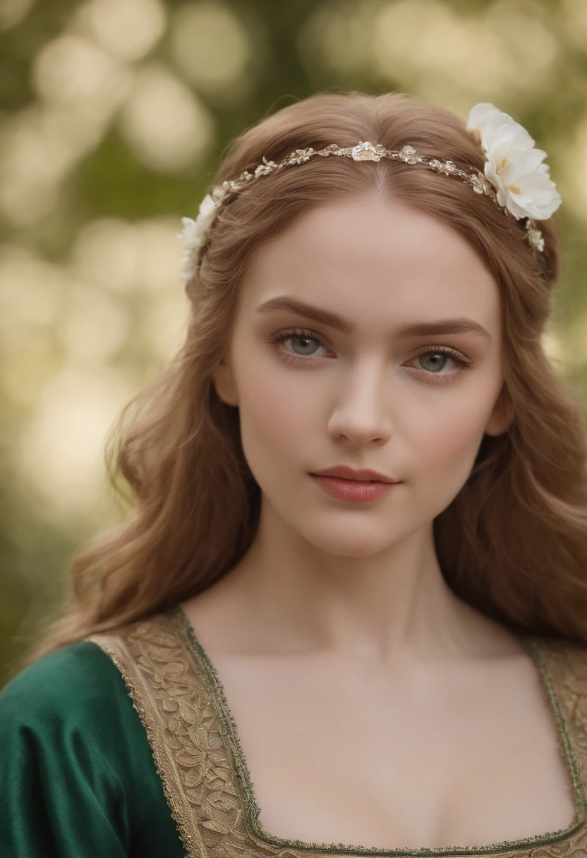 (uma ferida avermelhada profunda atravessa sua bochecha esquerda))) tez justa, mulher em torno de 19 anos, blonde, olhos verdes distintos, vestindo kohl, slender and graceful, Beautiful, luz de velas em um ambiente medieval, Ultra sharp focus, tiro realista, roupas femininas medievais, cores tetradicas (cicatriz:1.4)