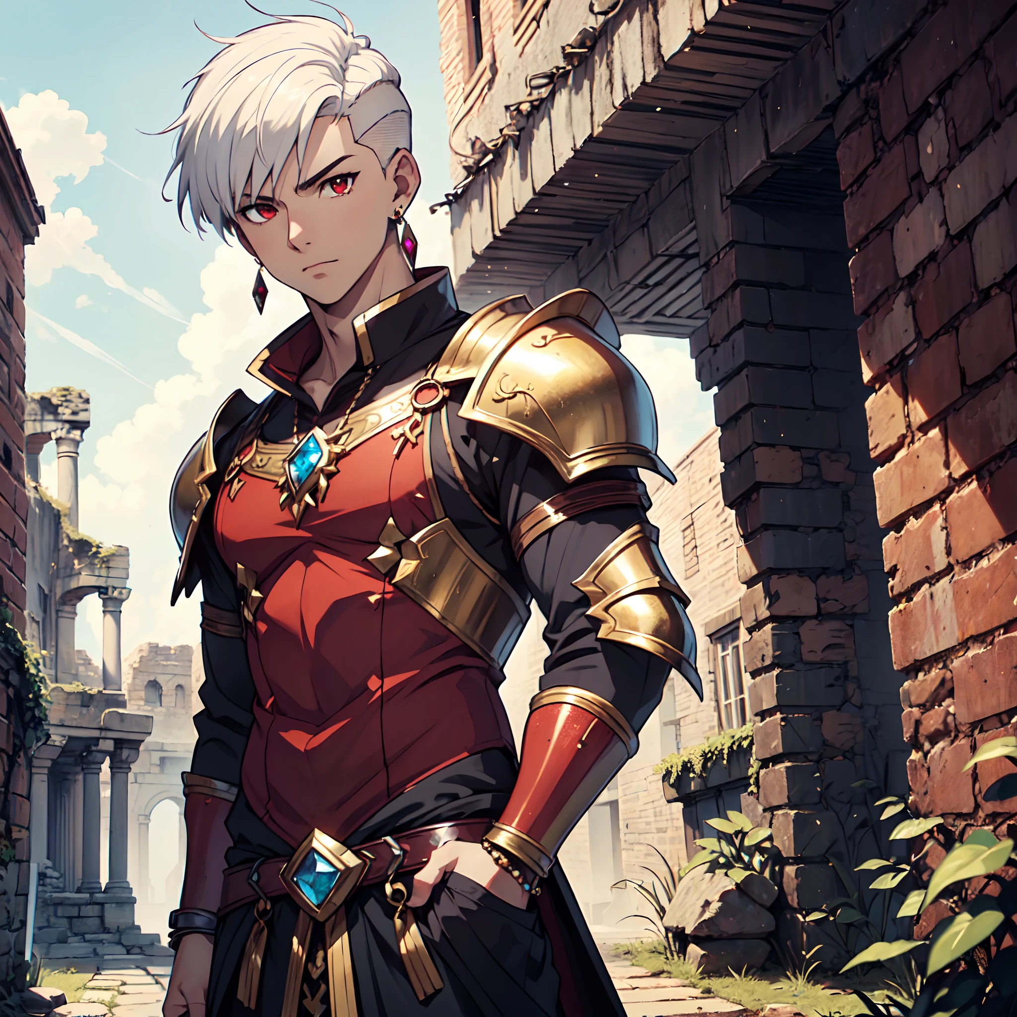 128K Ultra High Definition,
128K Ultra High Quality,
128K Ultra High Resolution,
128K Definition,
128K Quality,
128K Resolution,
Best Definition,
Best Quality,
Best Resolution,
Hyper Detailed,
Hyper Definition,
Hyper Quality,
Hyper Resolution,
Perfectly Detailed,
Perfectly Designed,
Masterpiece,
Body Shot,
Anime,
(((1 Boy))),
(((Handsome))),
(((Short White Hair))),
(((Undercut Hairstyle))),
(((Red Eyes))),
(((Wearing Gem Jeweled Earrings))),
(((Wearing Warrior Armor))),
Ancient Ruins Scenery Background,