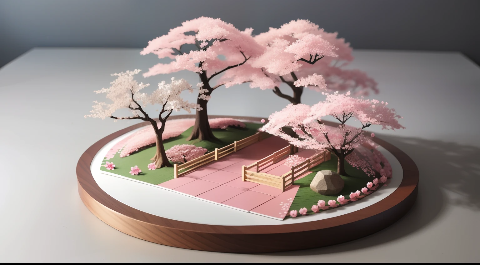 Paper Craft Semi-Three-Dimensional Landscape with Japan Cherry Blossoms